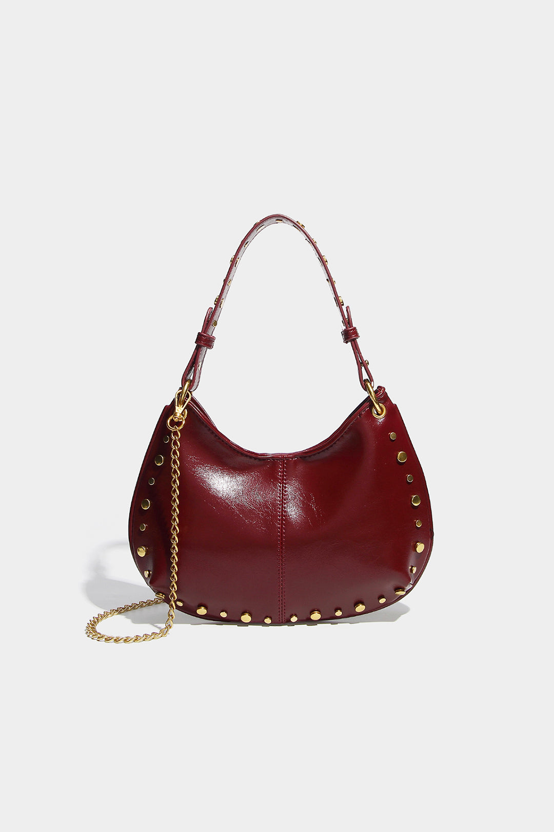 Faux Leather Chain Stud Shoulder Bag
