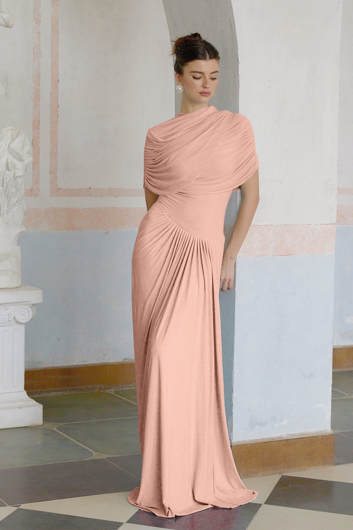 Vestale Asymmetrical Pleated Maxi Dress