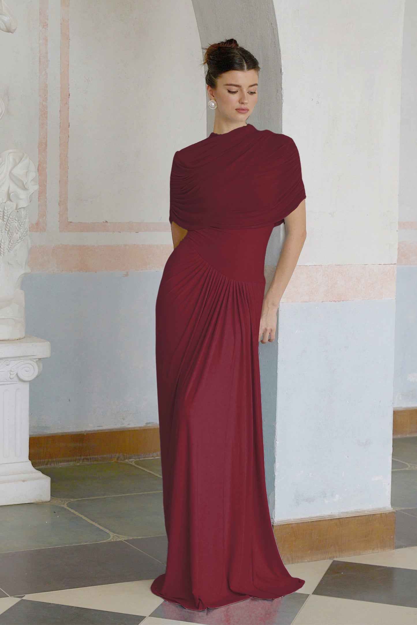 Vestale Asymmetrical Pleated Maxi Dress