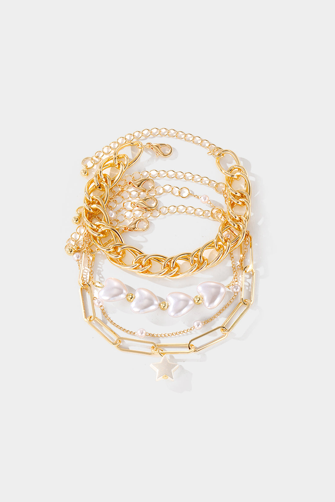 Metal Heart-Shaped Pearl Chain Bracelet