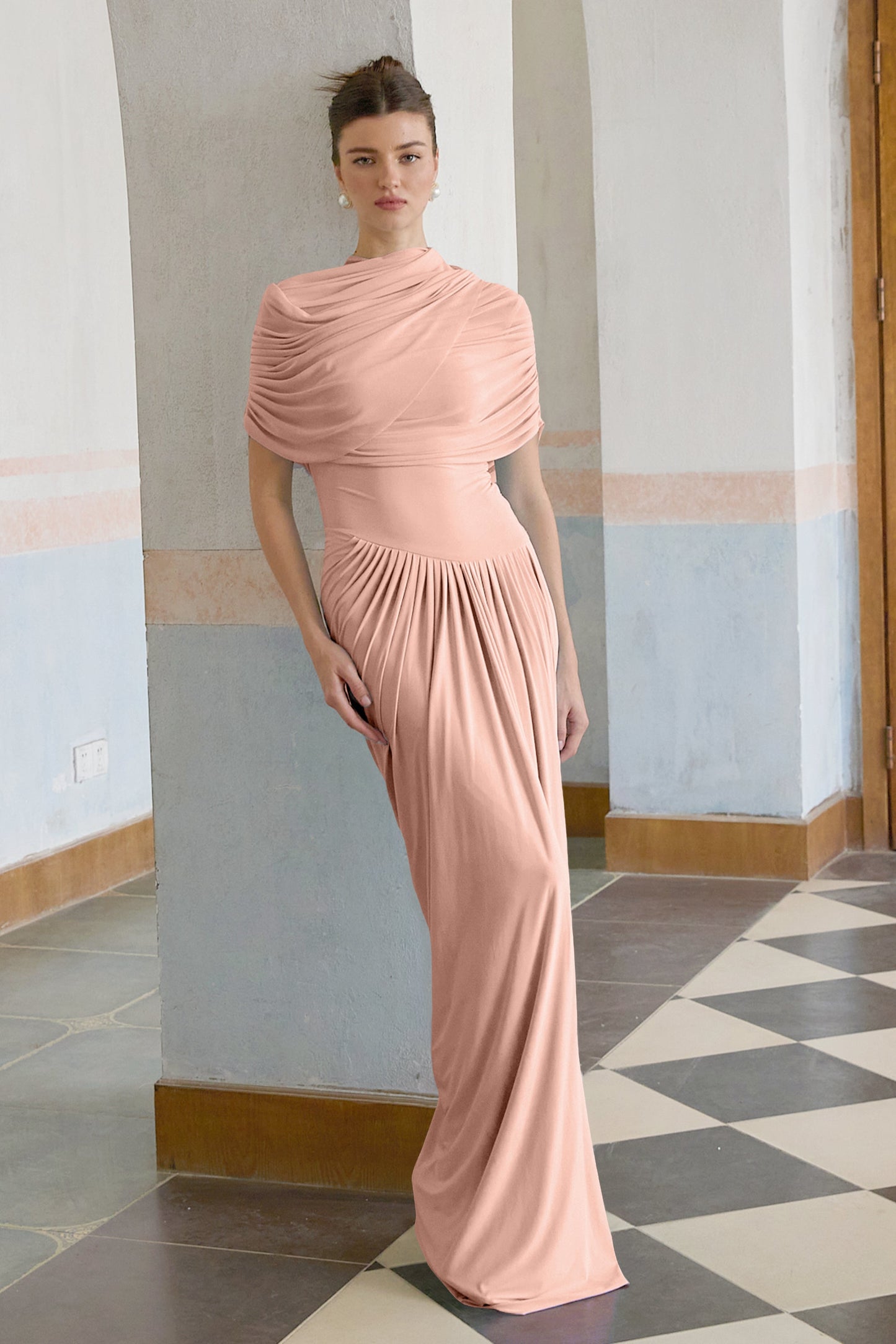 Vestale Asymmetrical Pleated Maxi Dress