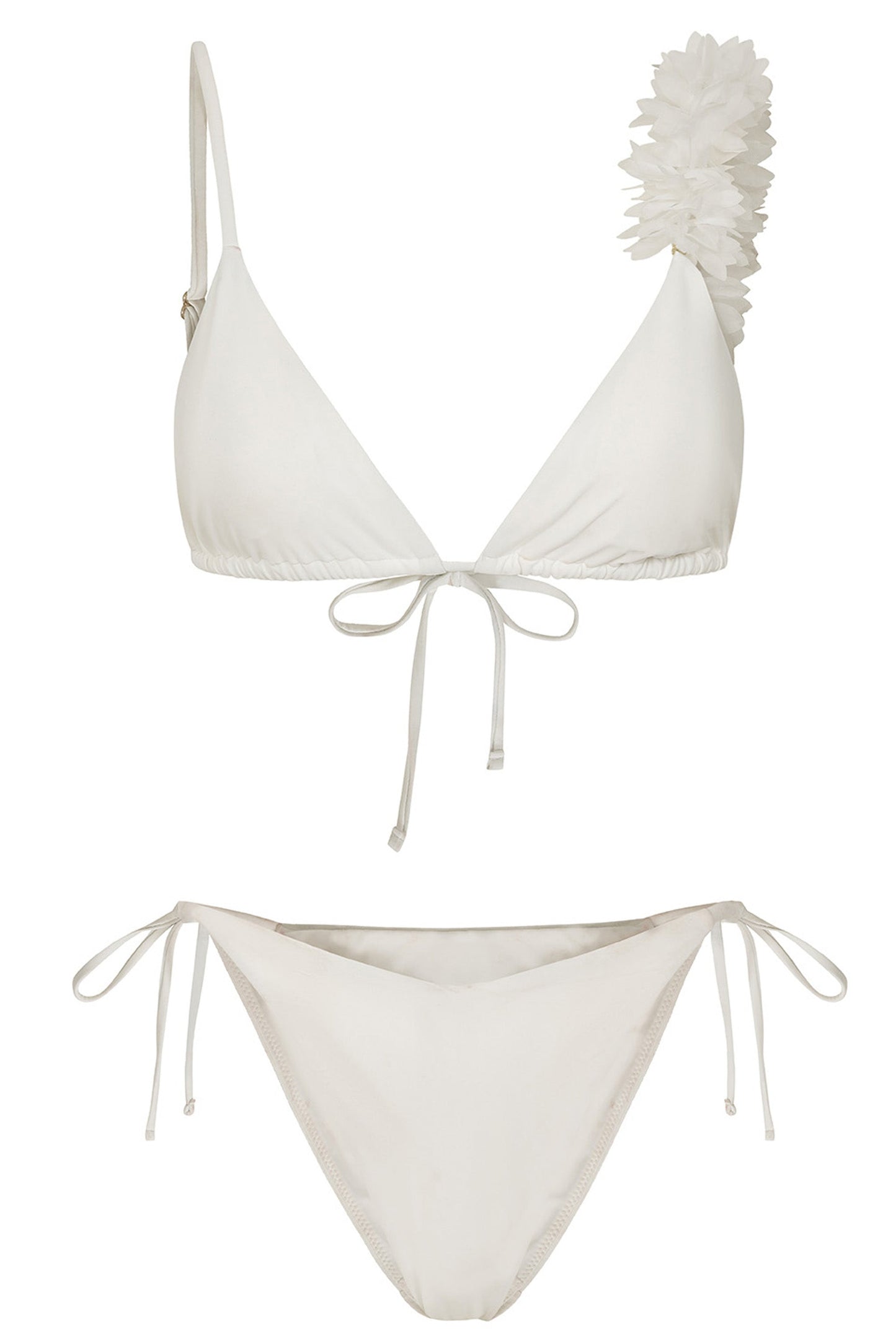 Cassia | Top de bikini triangular blanco con ribete de flores
