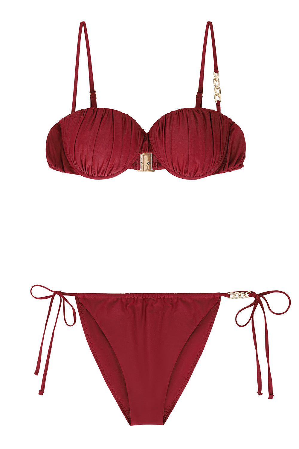 Unfound | Burgundy Pleated Chain Bikini Top