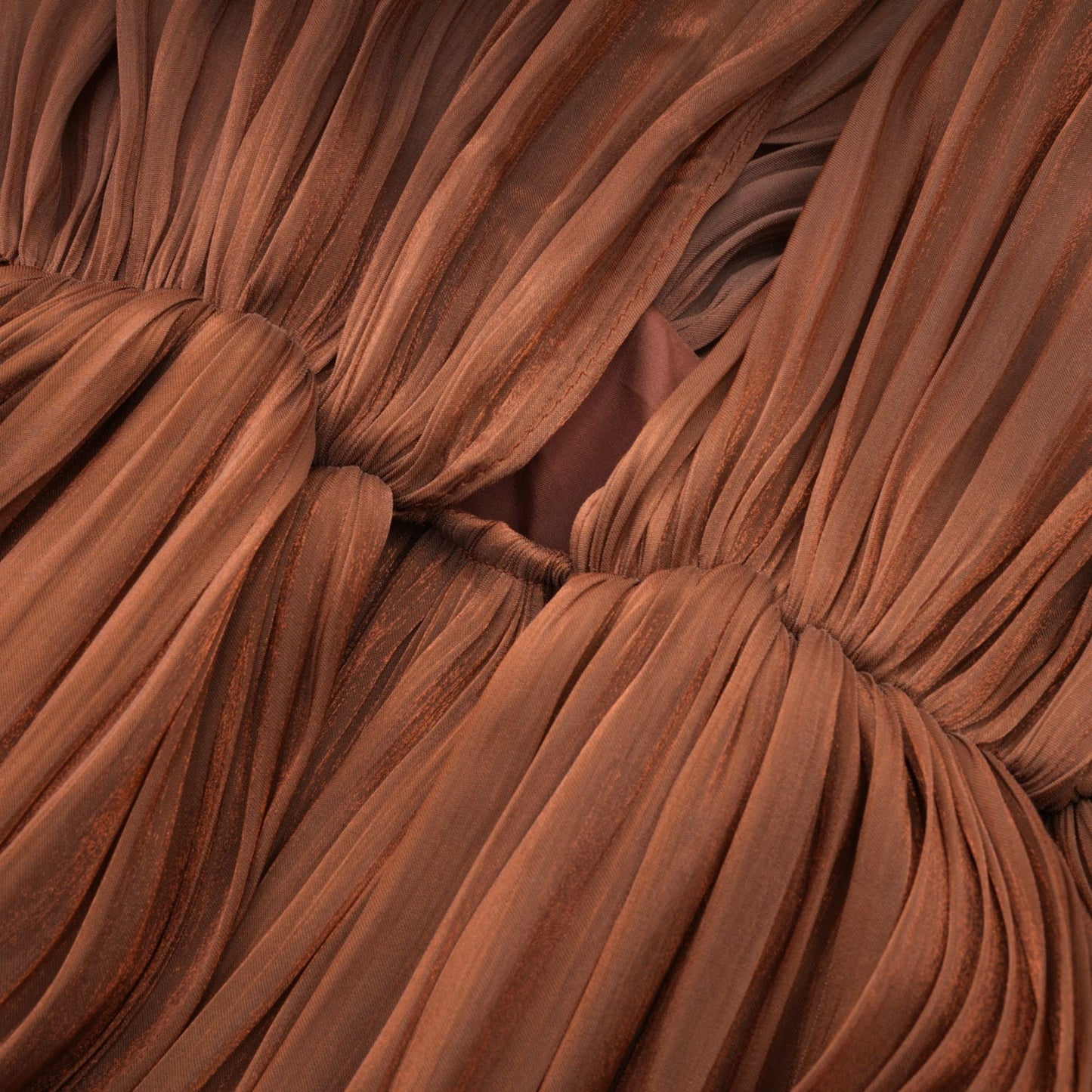 Mila Brown Pleated Satin Maxi Dress