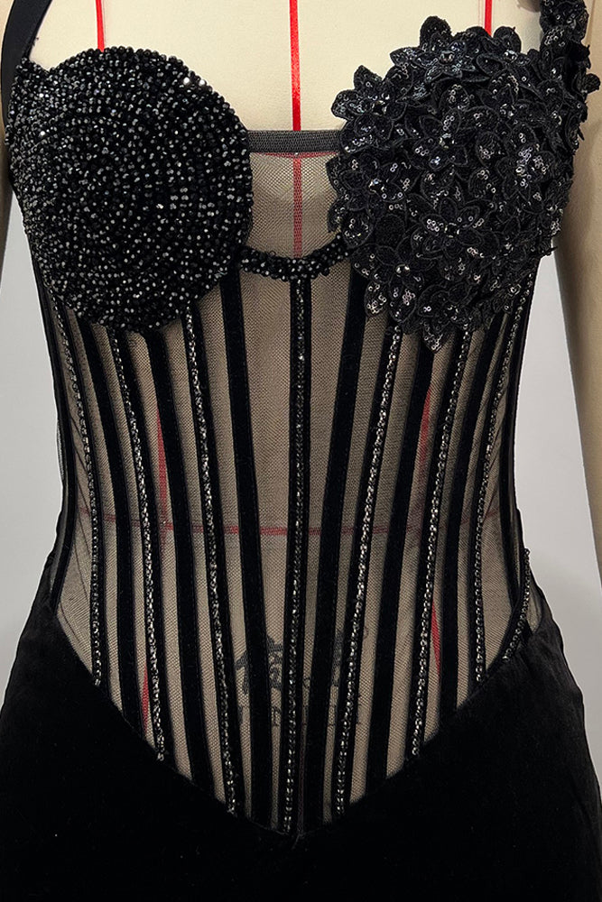 Halter Sequin Velvet Maxi Dress