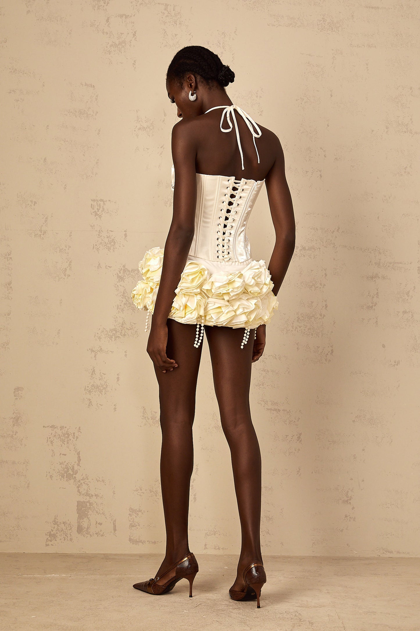 Madeleine white floral corset top & skirt matching set