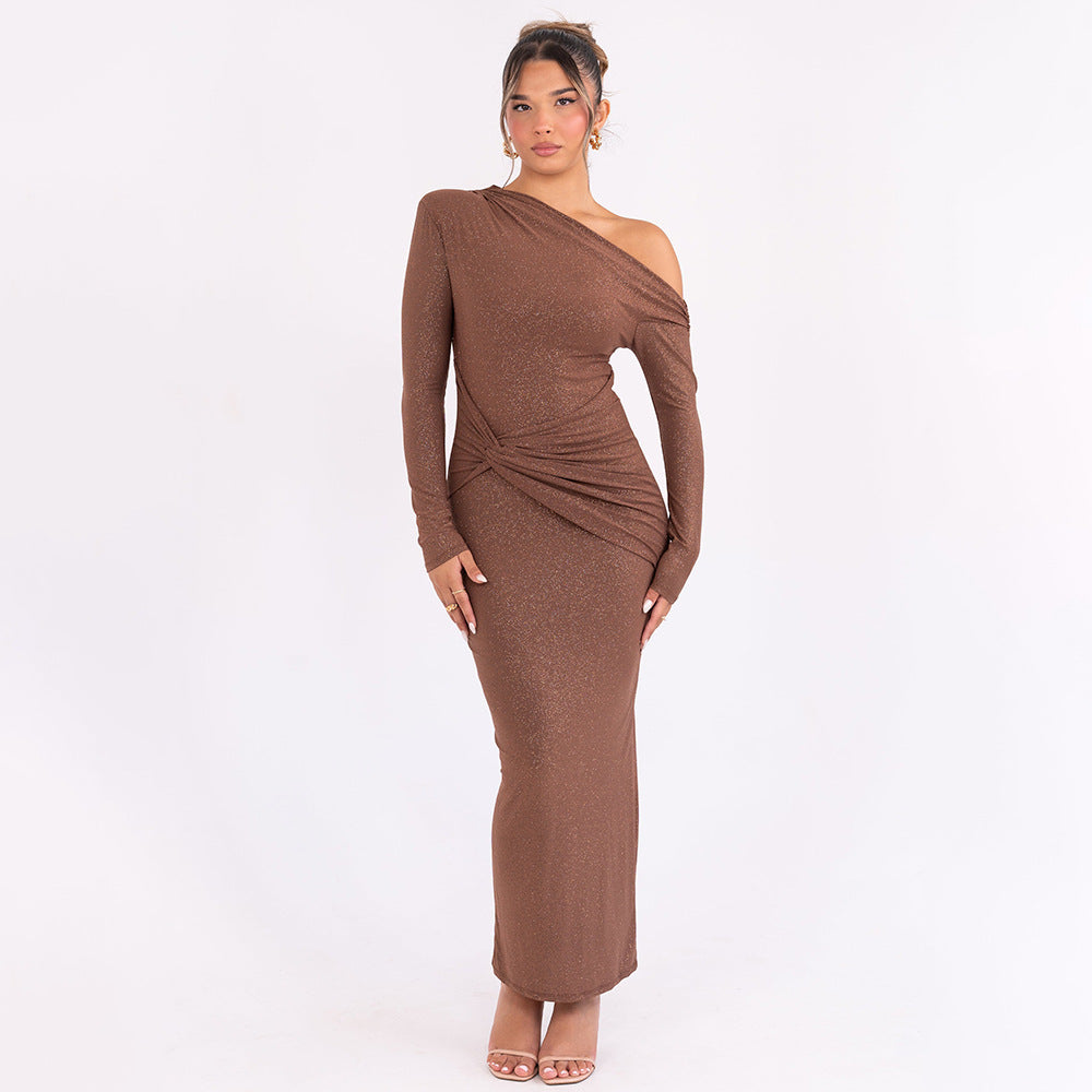 Brittany Robe Mi-Longue - Marron Pailleté