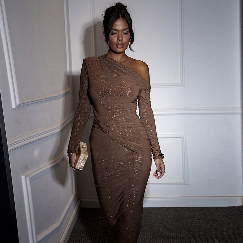 Vestido midi Brittany - Marrón con lentejuelas