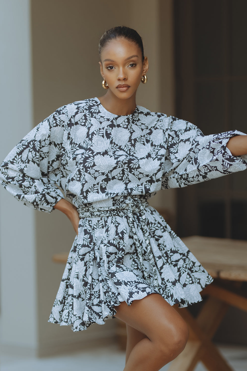 ZILPAH COTTON MINI DRESS - BOTANIC ETCH