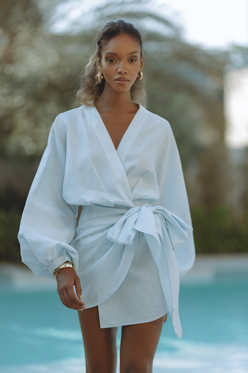 ROMARA LINEN MINI DRESS - SKY BLUE