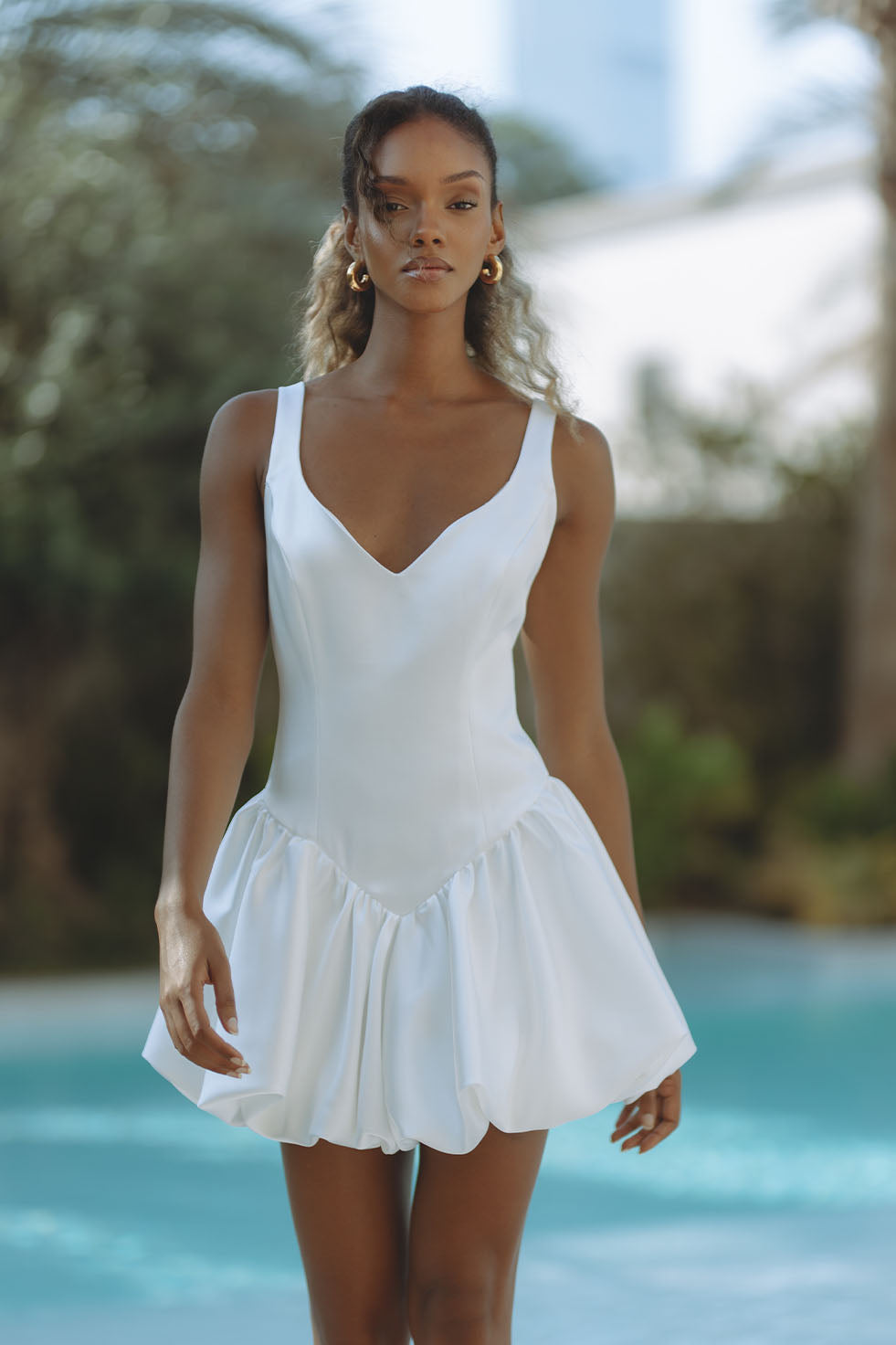 ORIA BUBBLE MINI DRESS - ORCHID WHITE