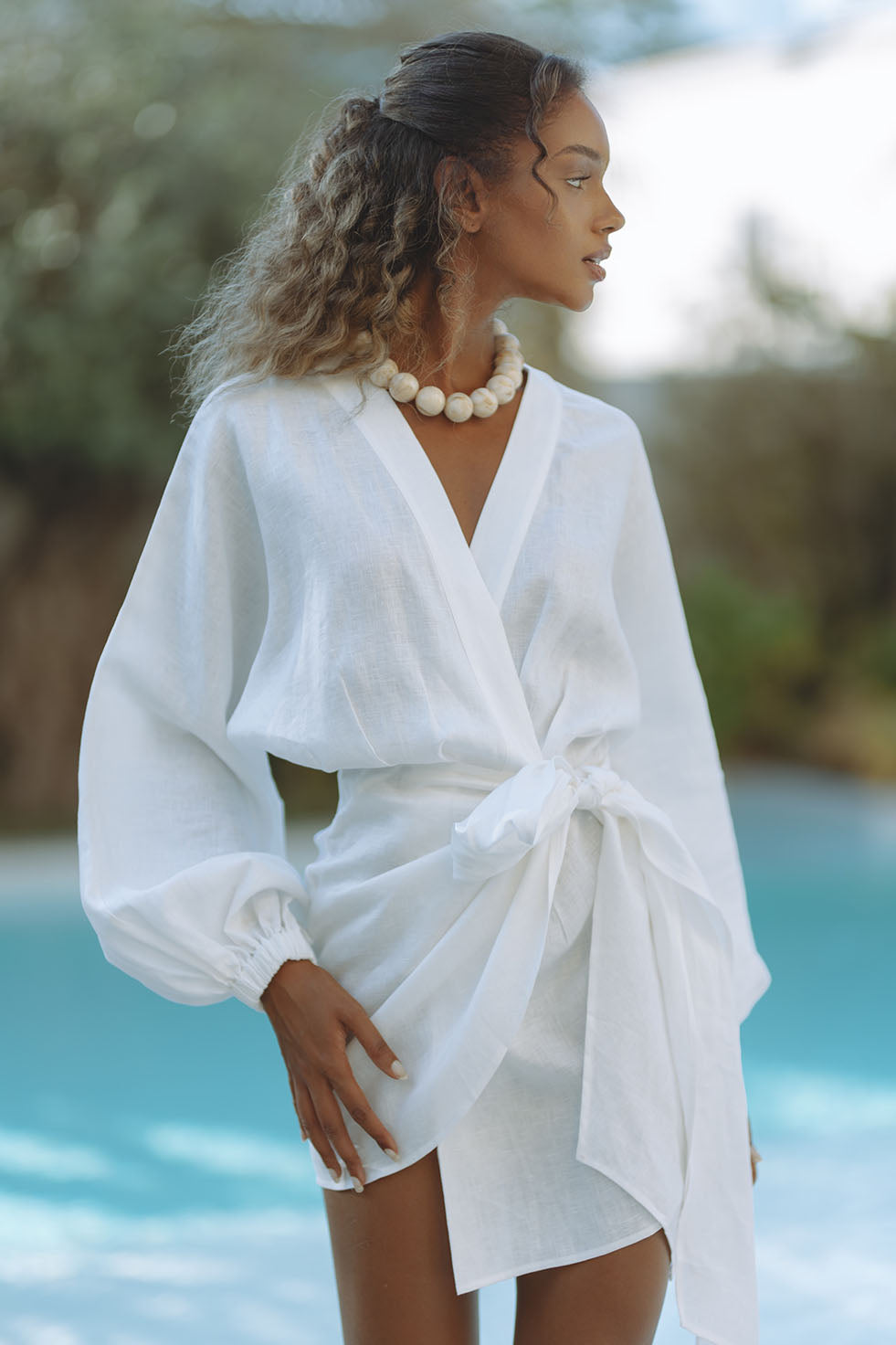ROMARA LINEN MINI DRESS - ORCHID WHITE