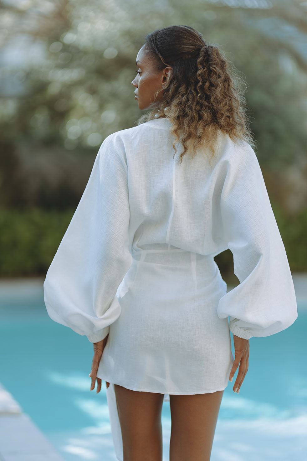 ROMARA LINEN MINI DRESS - ORCHID WHITE