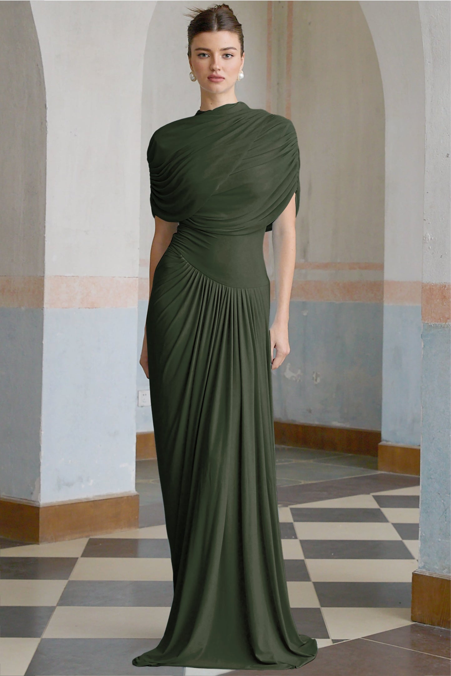 Vestale Asymmetrical Pleated Maxi Dress