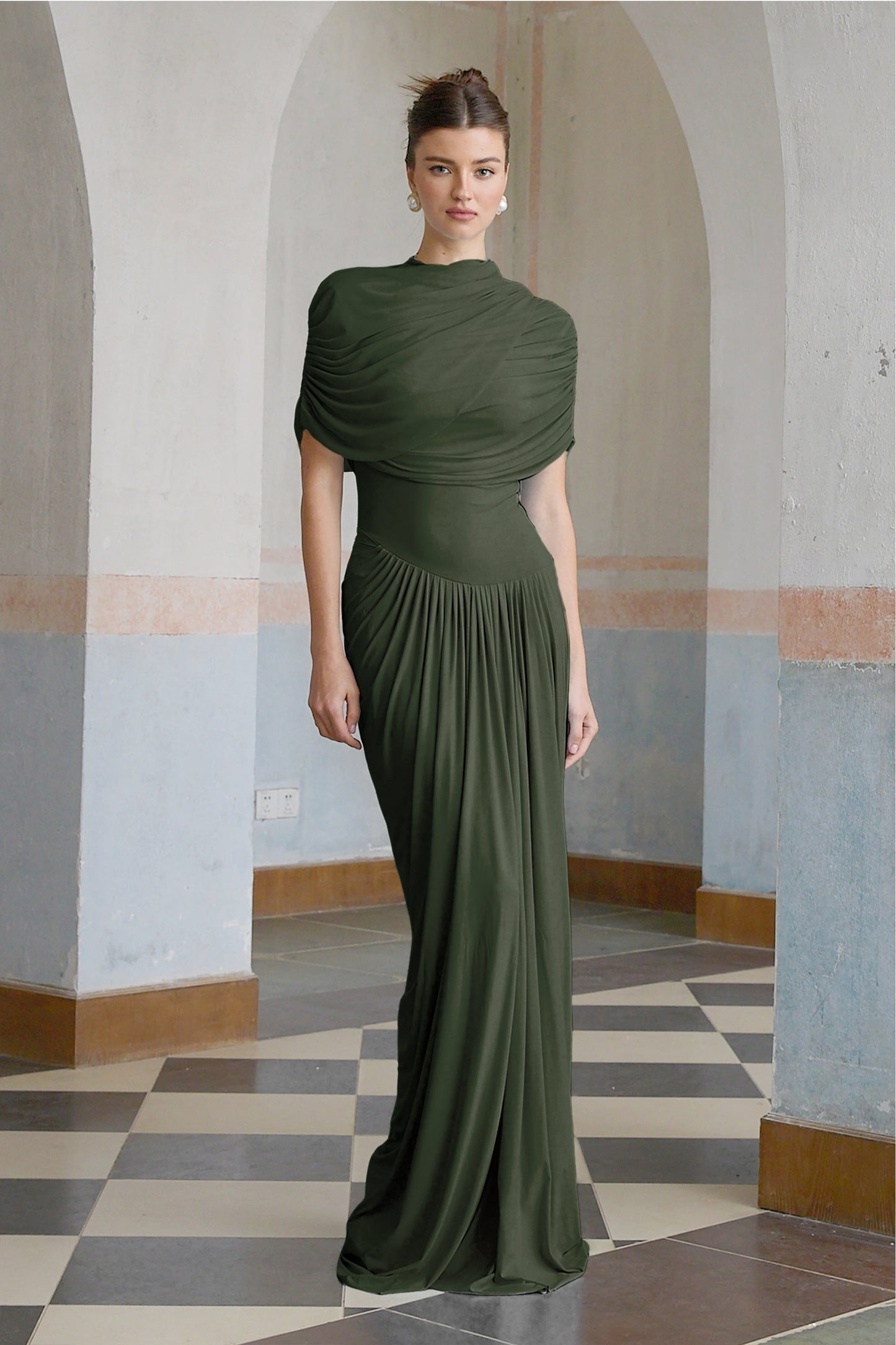 Vestale Asymmetrical Pleated Maxi Dress