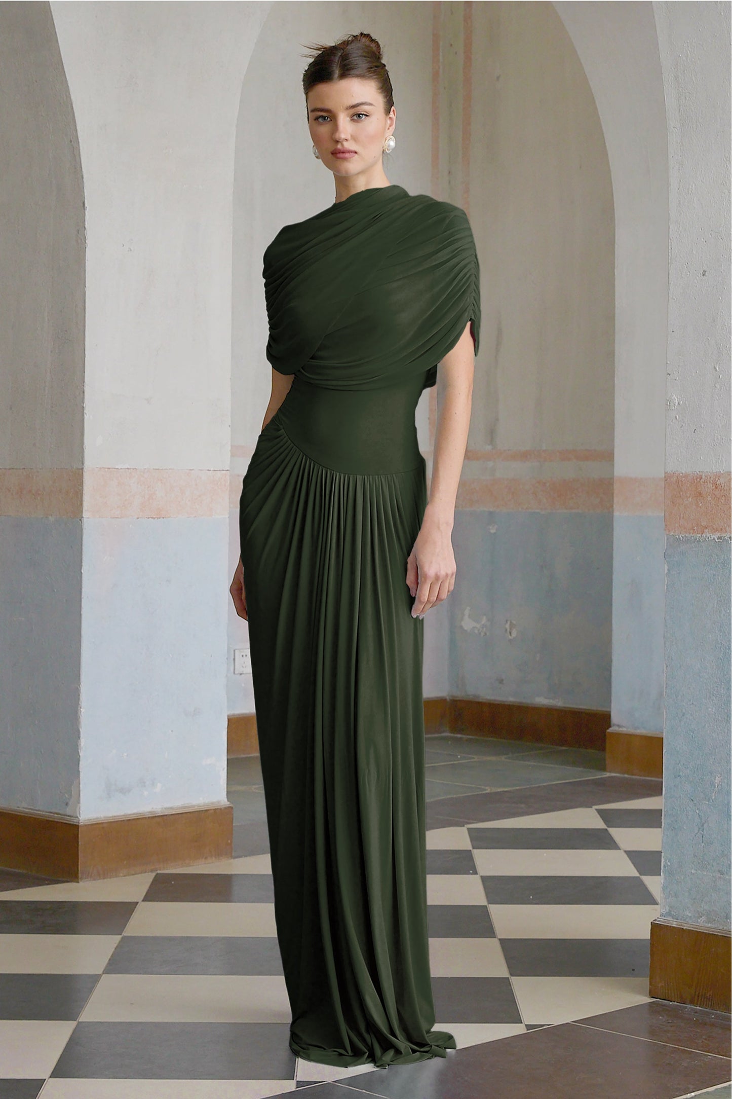Vestale Asymmetrical Pleated Maxi Dress