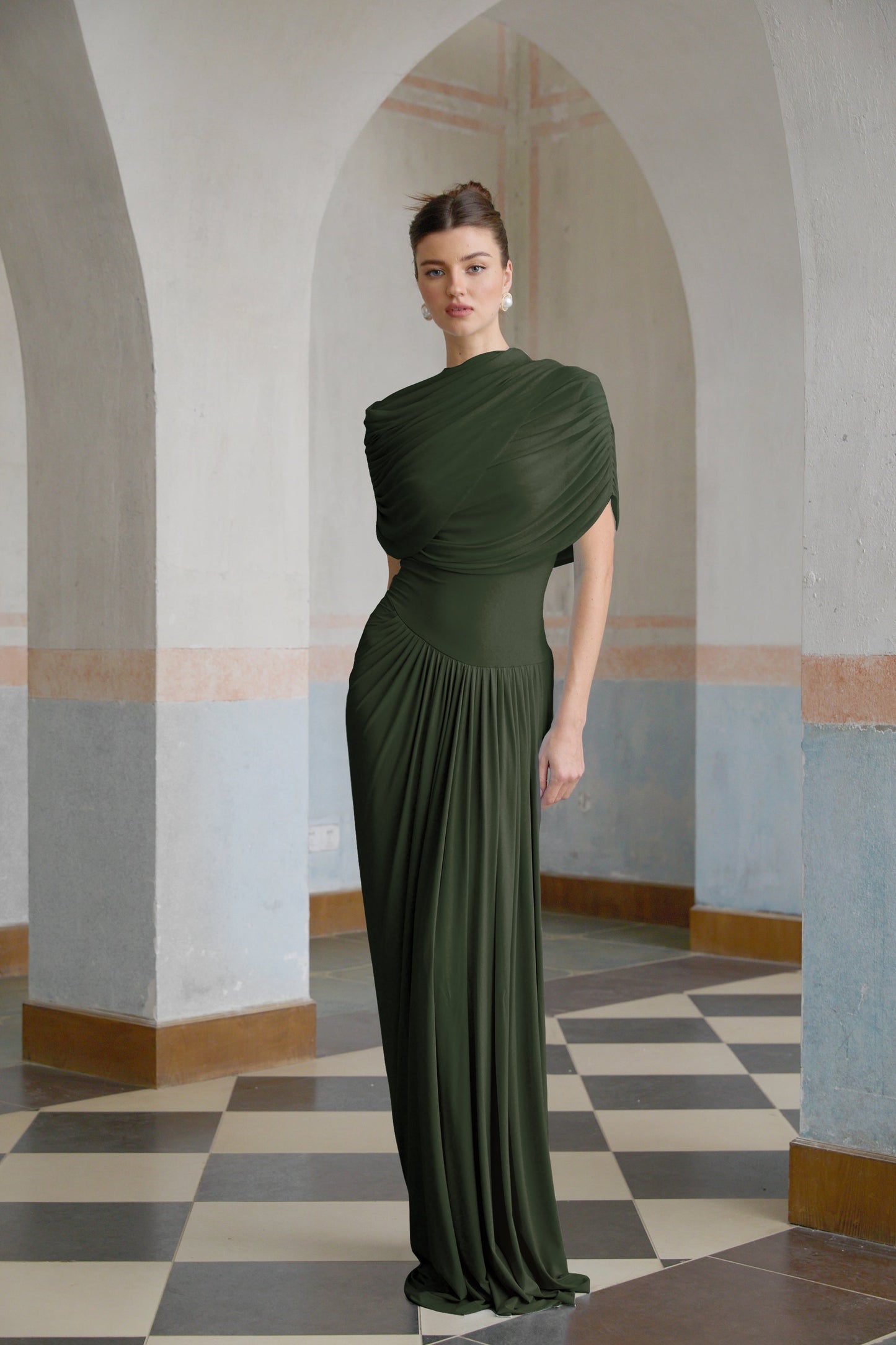 Vestale Asymmetrical Pleated Maxi Dress