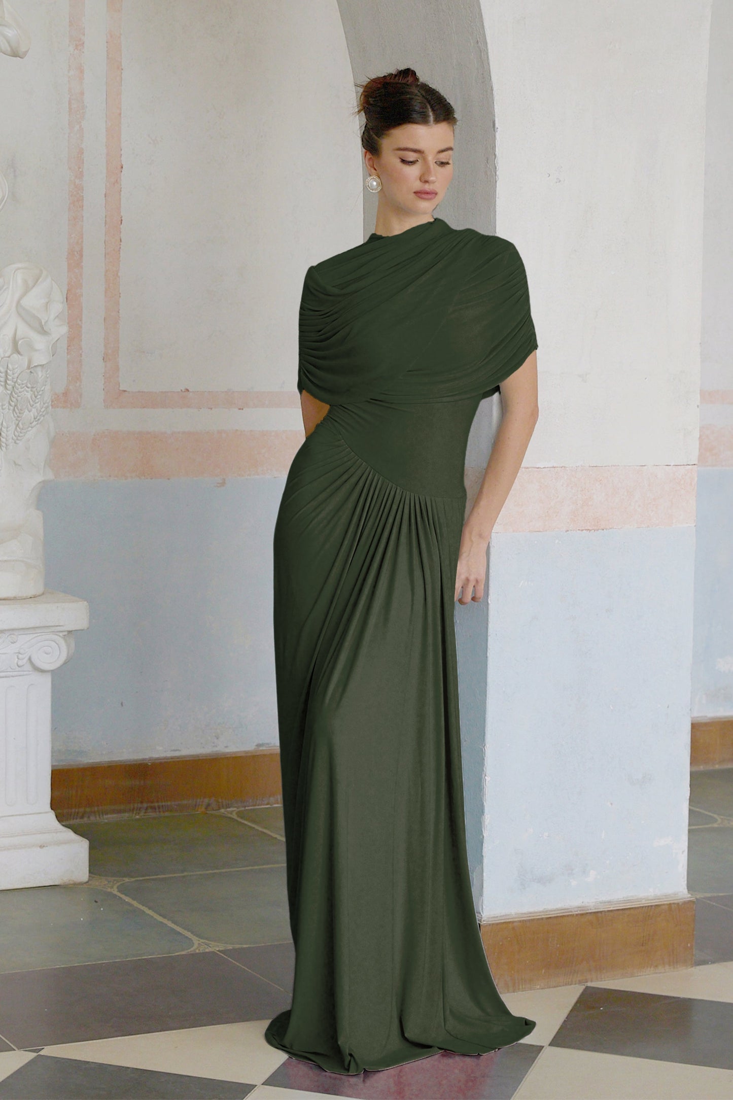 Vestale Asymmetrical Pleated Maxi Dress