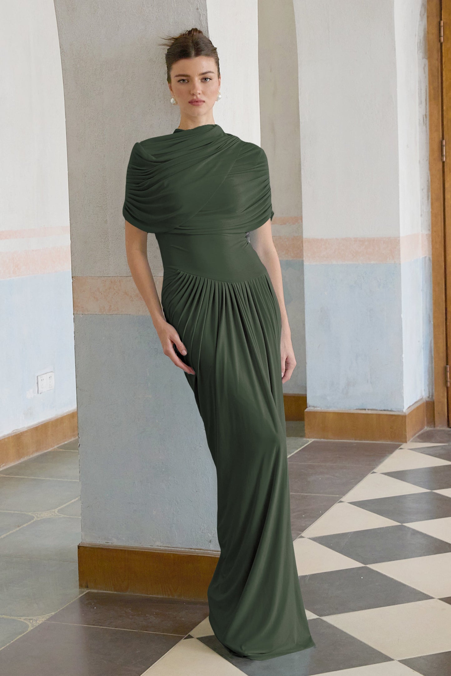 Vestale Asymmetrical Pleated Maxi Dress