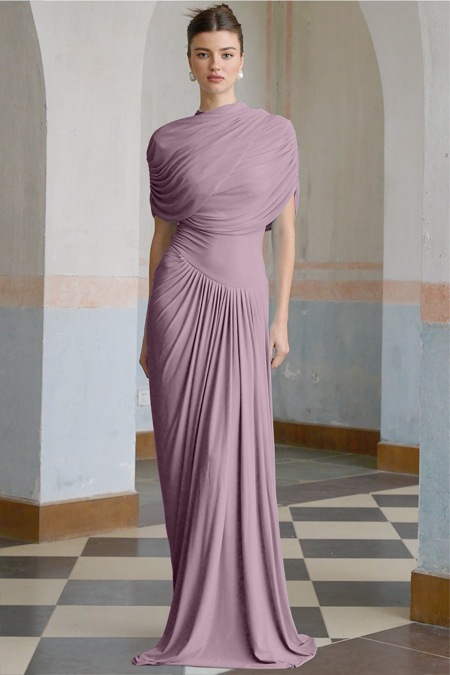 Vestale Asymmetrical Pleated Maxi Dress