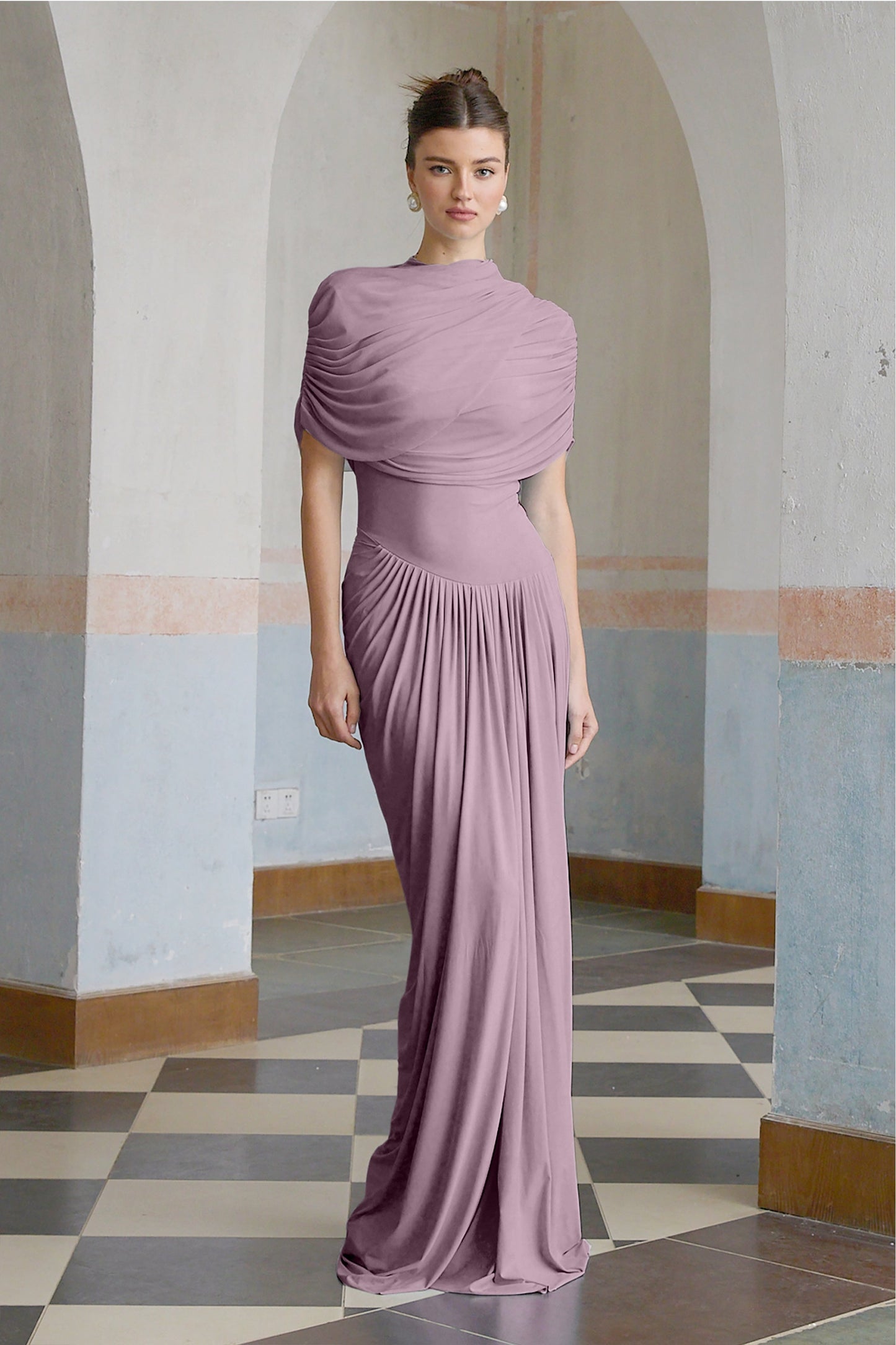 Vestale Asymmetrical Pleated Maxi Dress