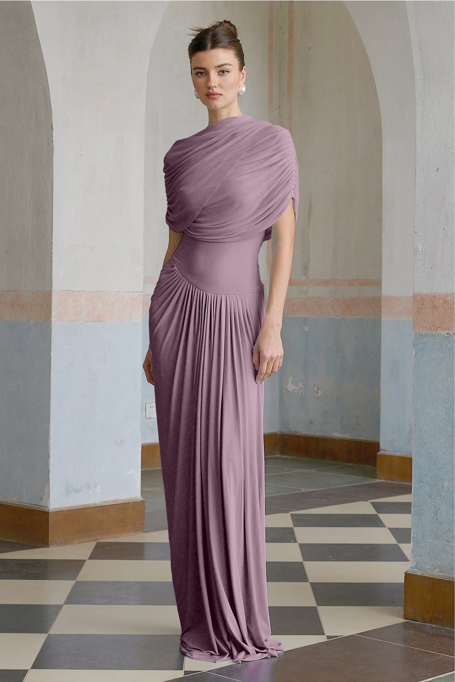 Vestale Asymmetrical Pleated Maxi Dress