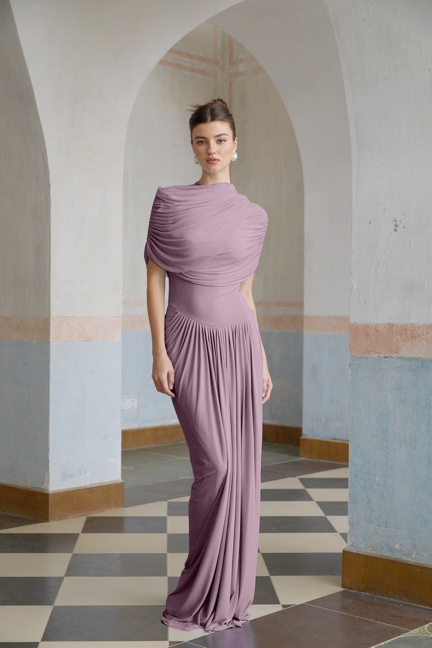 Vestale Asymmetrical Pleated Maxi Dress