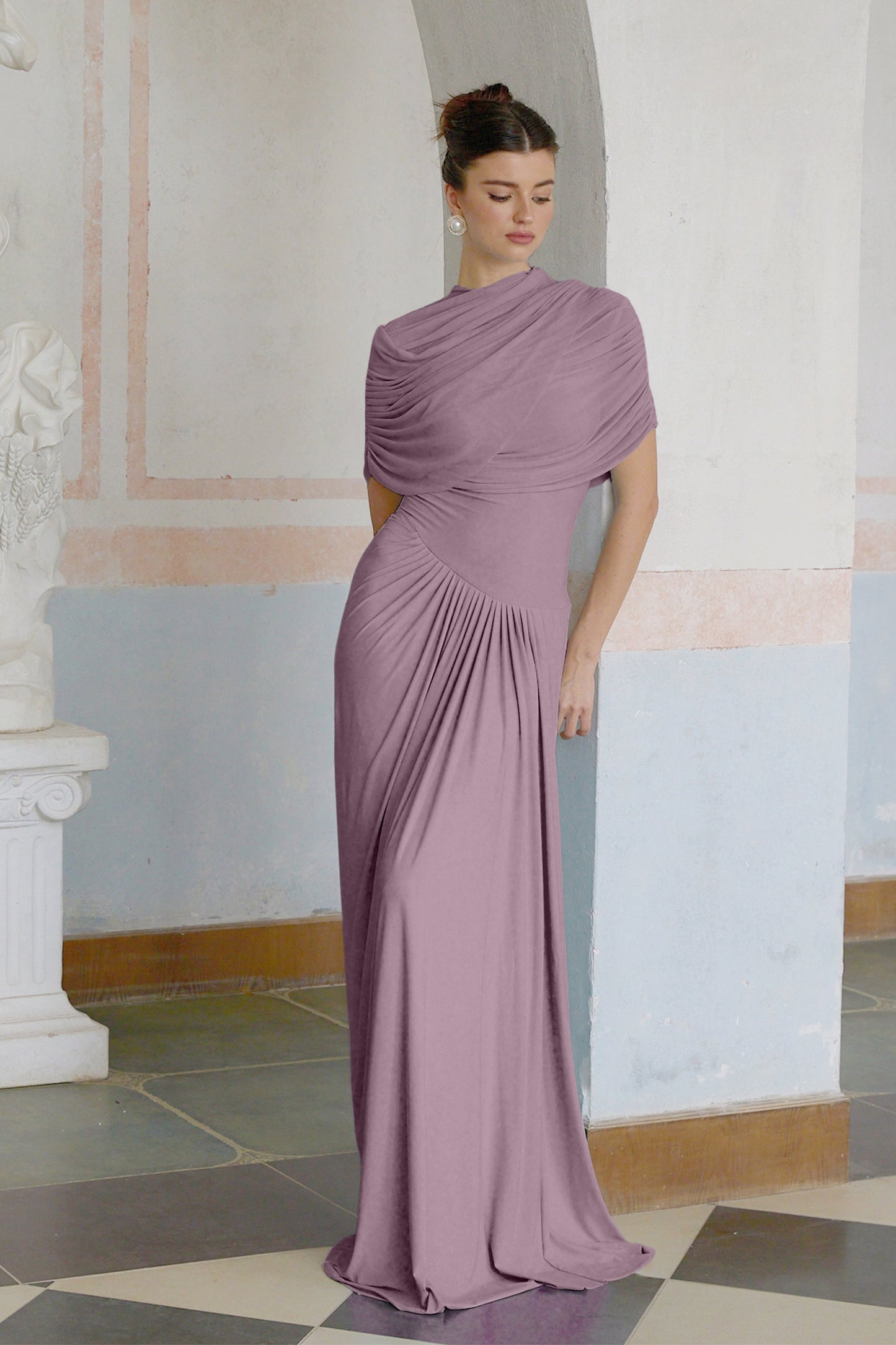 Vestale Asymmetrical Pleated Maxi Dress