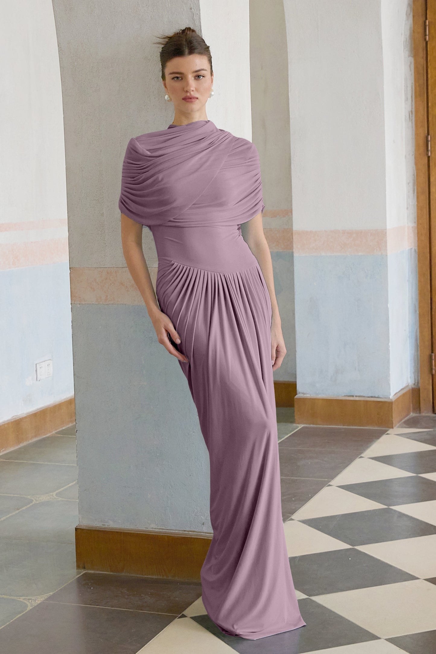 Vestale Asymmetrical Pleated Maxi Dress