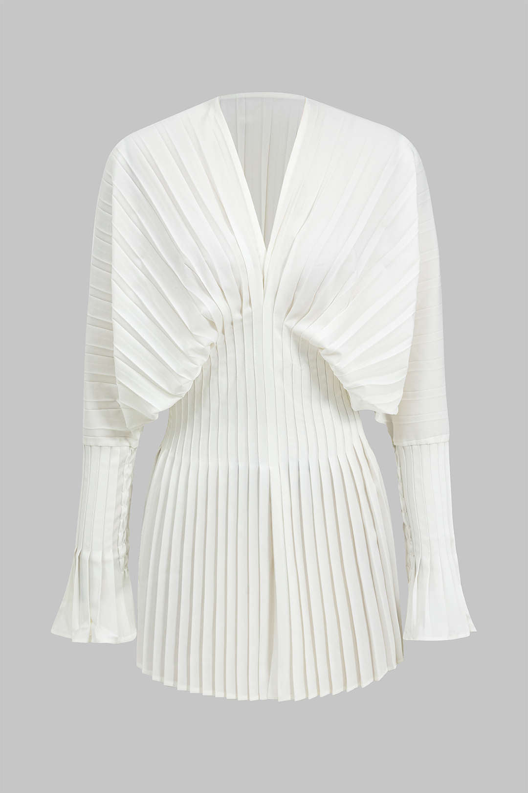 Pleated Bell Sleeve V-Neck Mini Dress