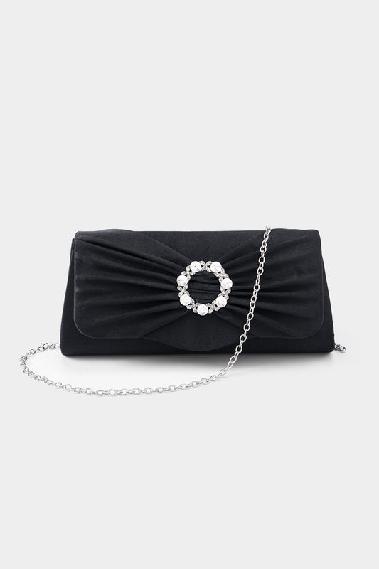 Rhinestone Ruched Clutch Bag With Chain