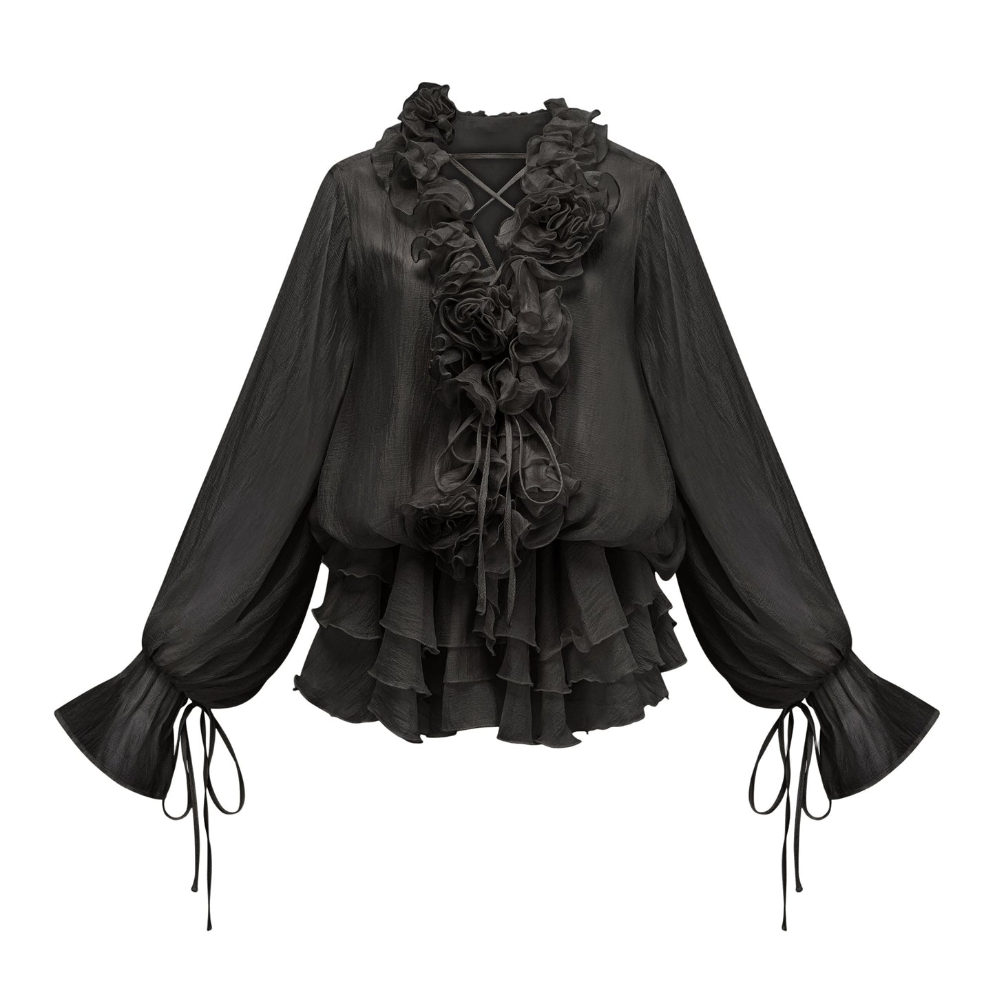 Zéphyrine floral-appliqué tiered mini dress in Black (US Only)