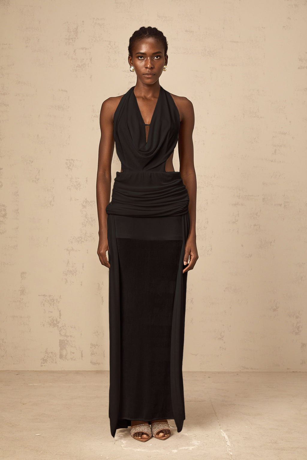 Déotille halterneck backless maxi dress in Black