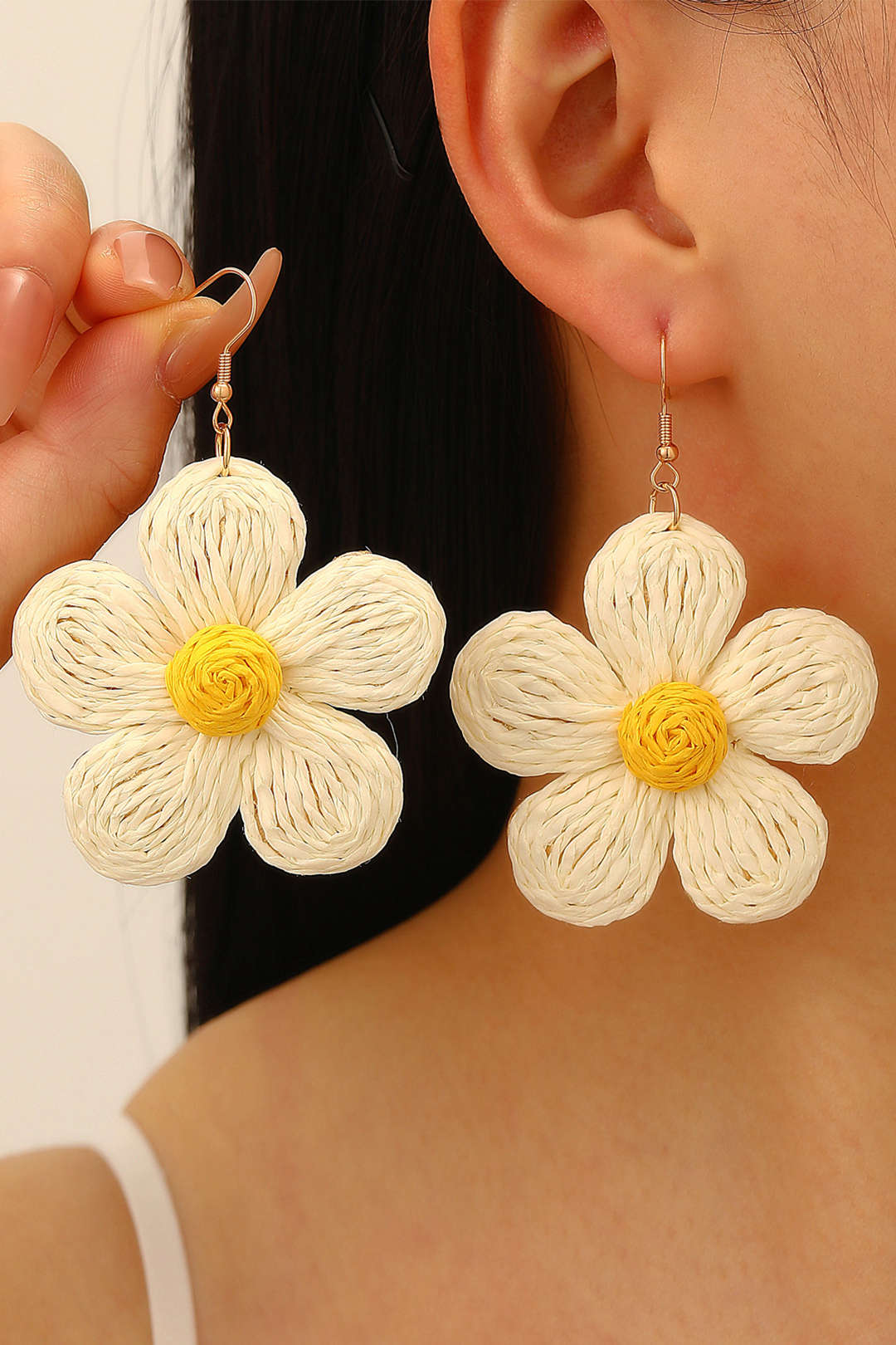 Straw Woven Flower Earrings