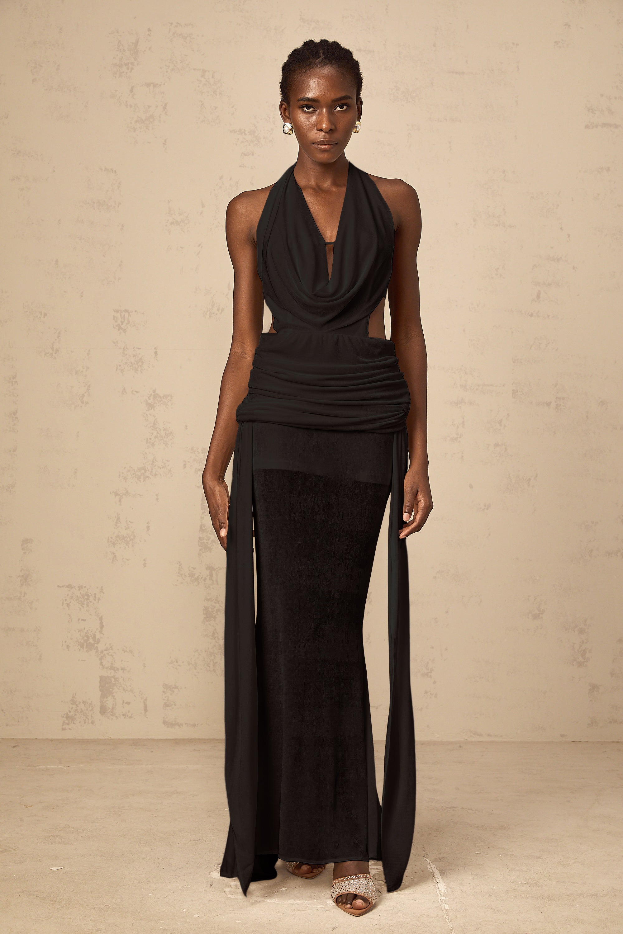 Déotille halterneck backless maxi dress in Black