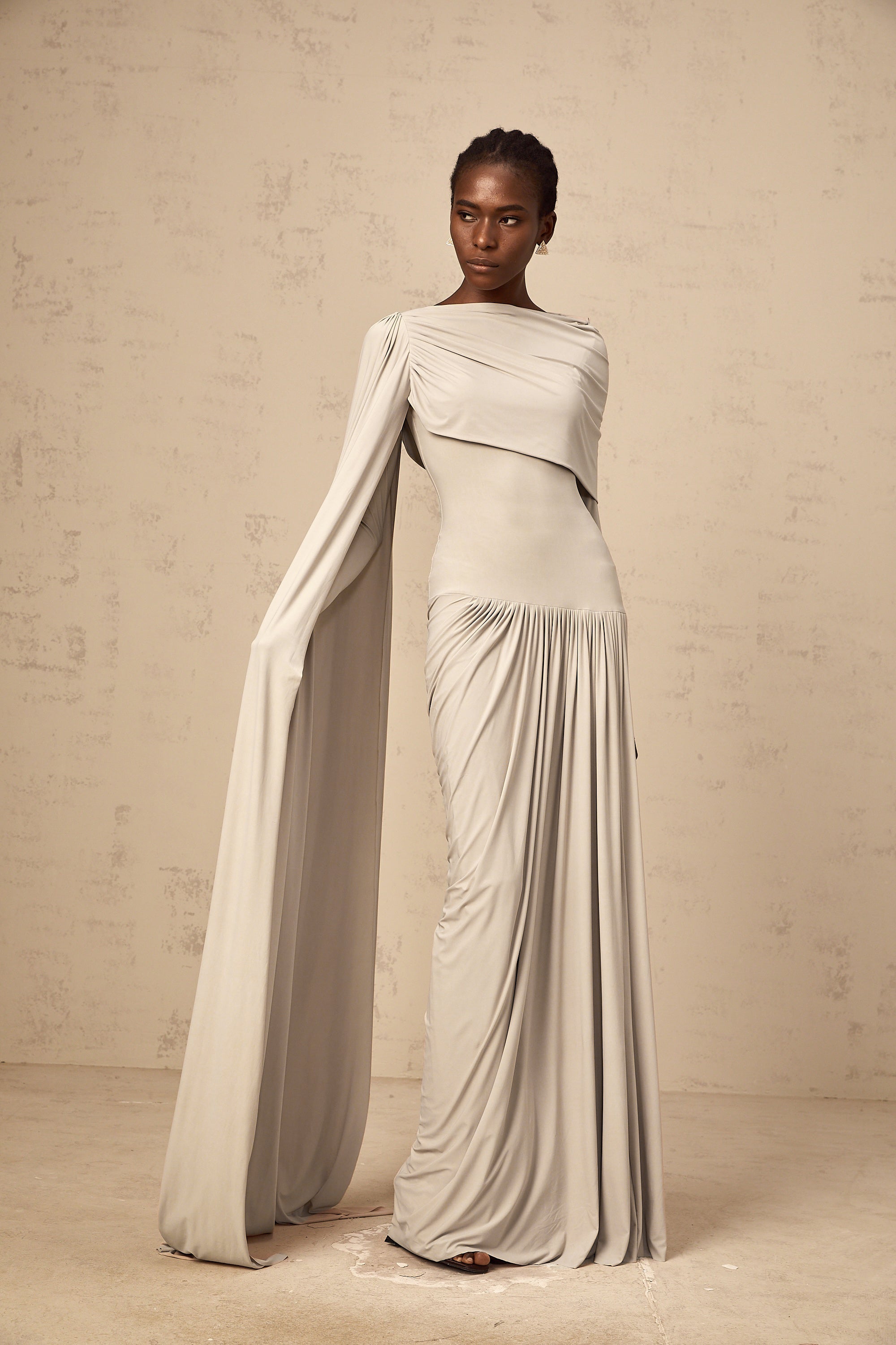 Gaëlle neutrals ribbon-design draped maxi dress