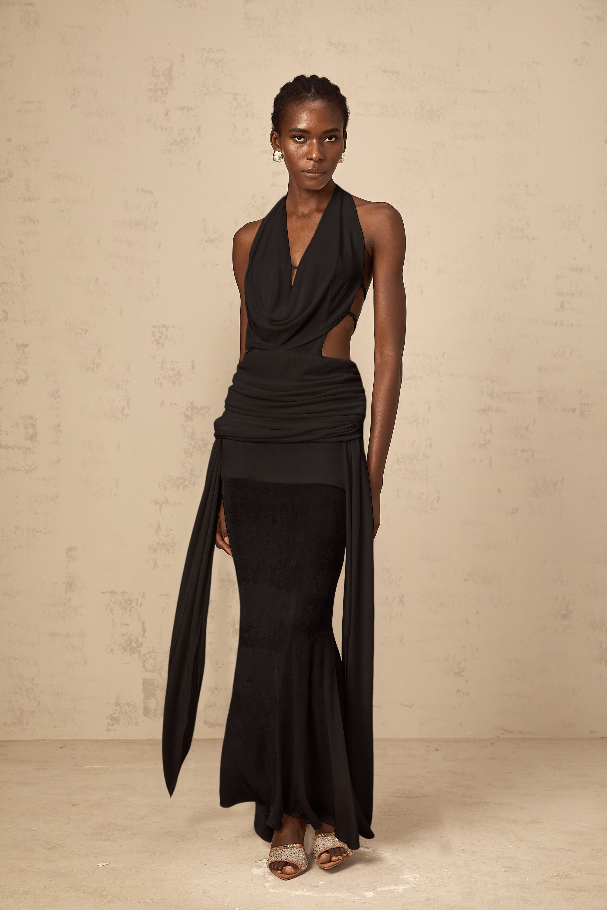 Déotille halterneck backless maxi dress in Black