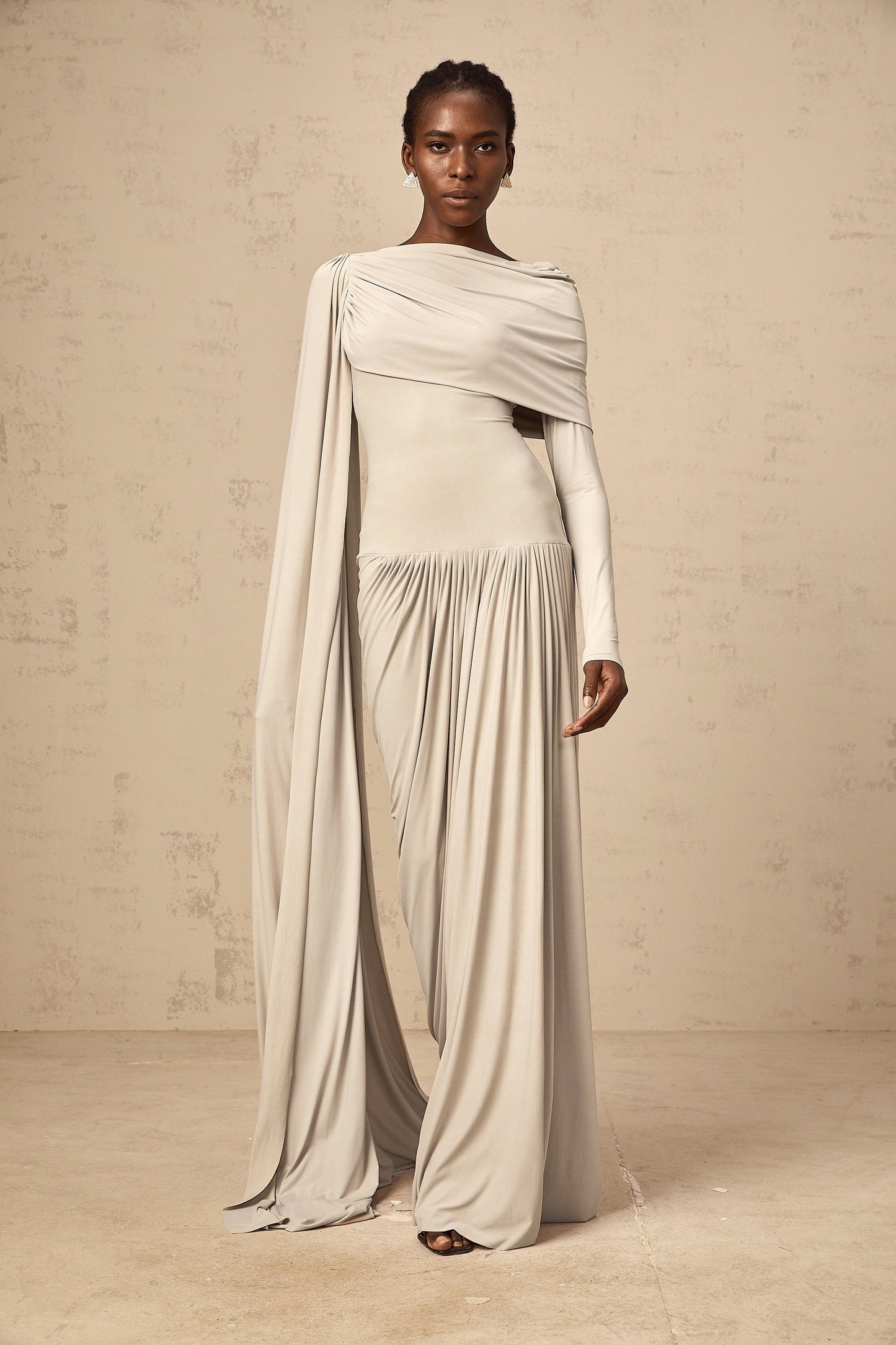 Gaëlle neutrals ribbon-design draped maxi dress