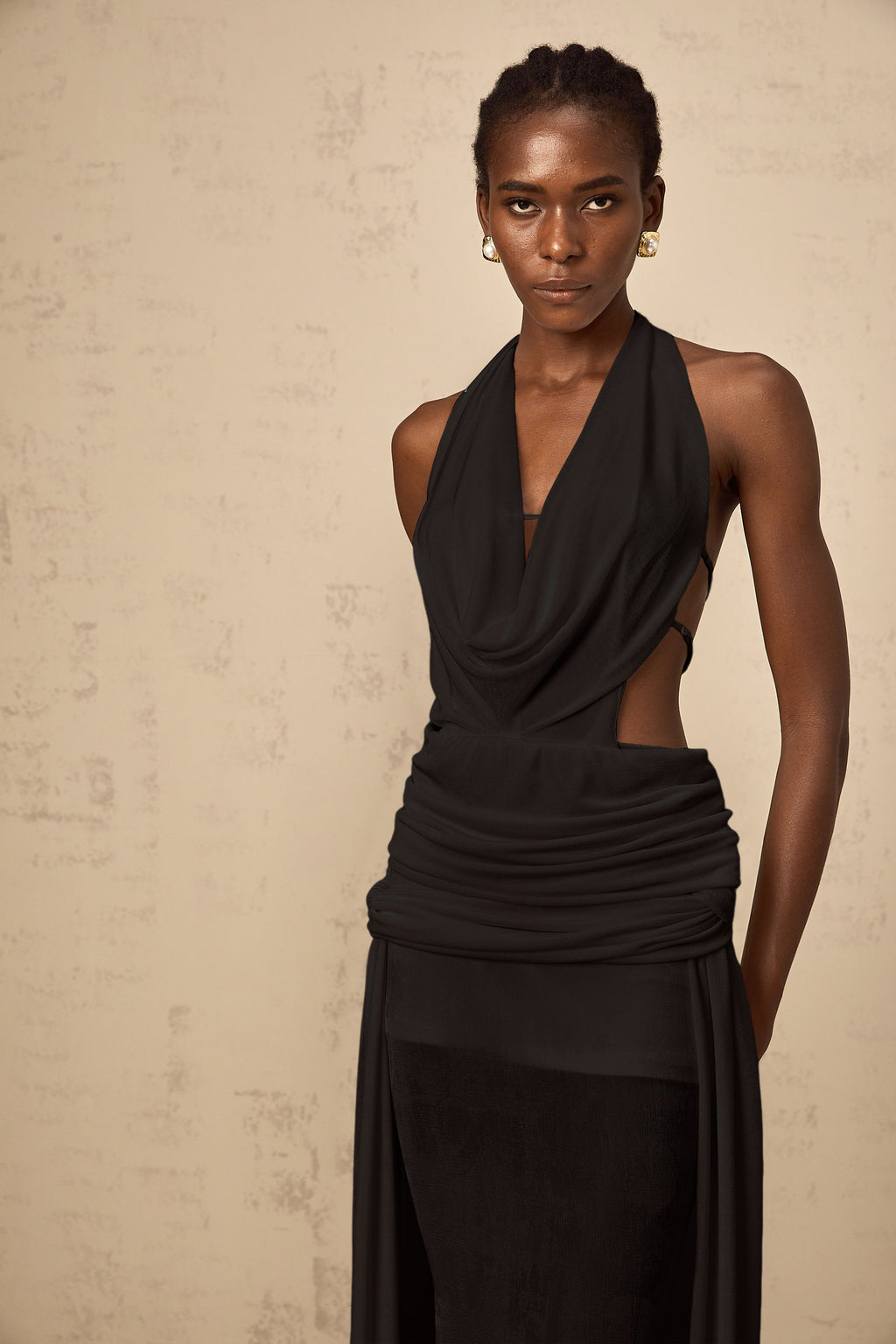 Déotille halterneck backless maxi dress in Black