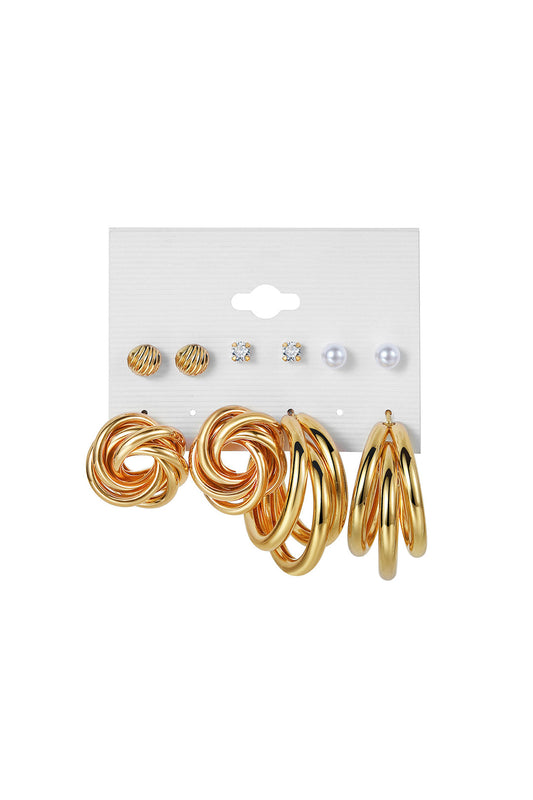 5pcs Geometric Circle & Faux pearl Earrings Set