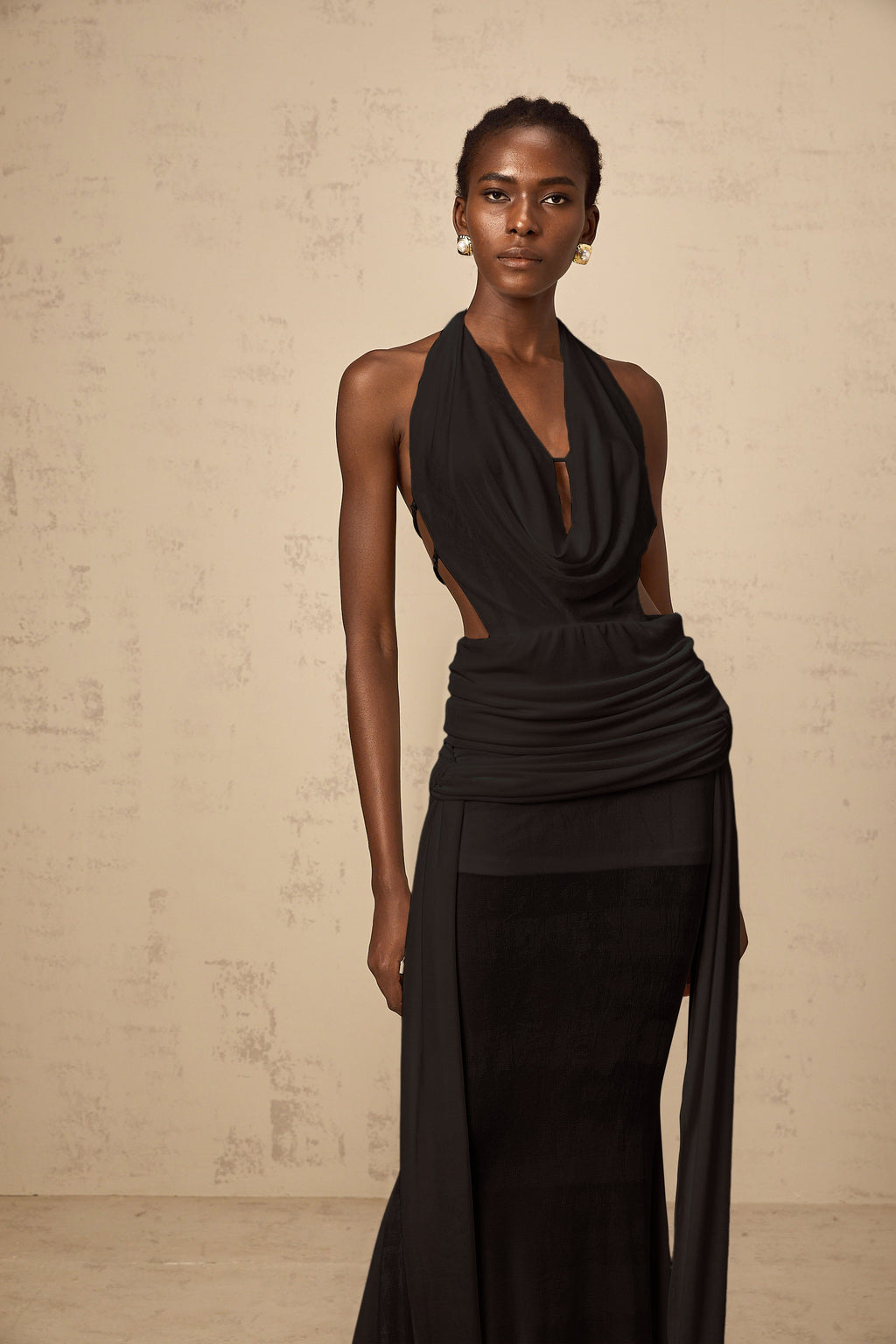 Déotille halterneck backless maxi dress in Black