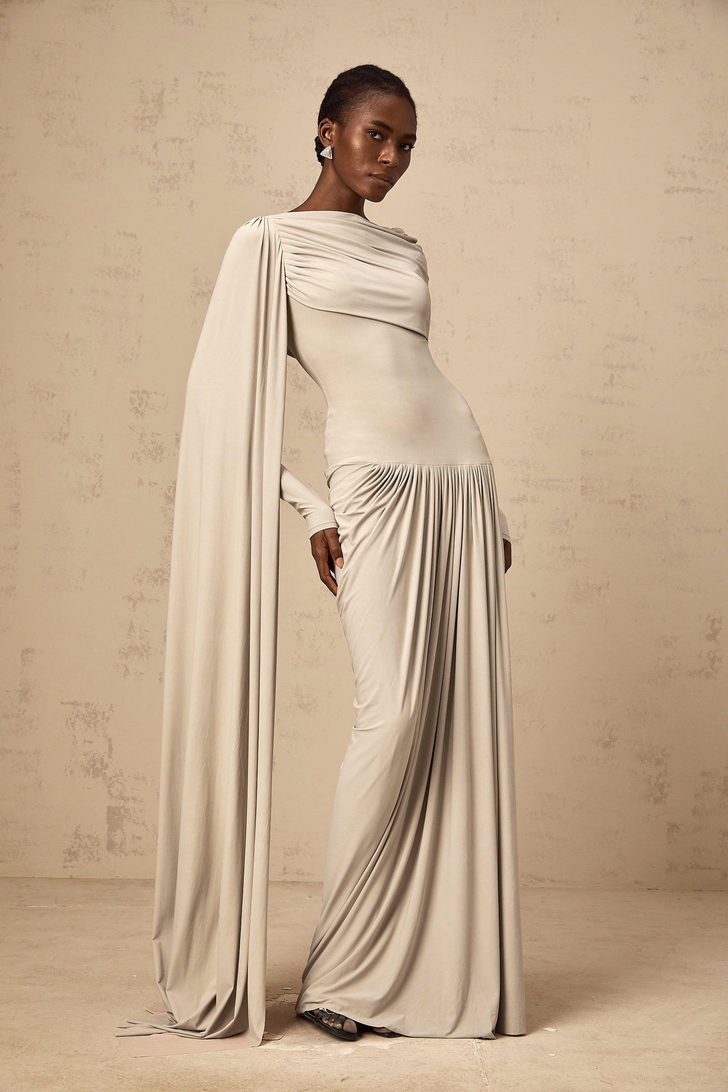 Gaëlle neutrals ribbon-design draped maxi dress