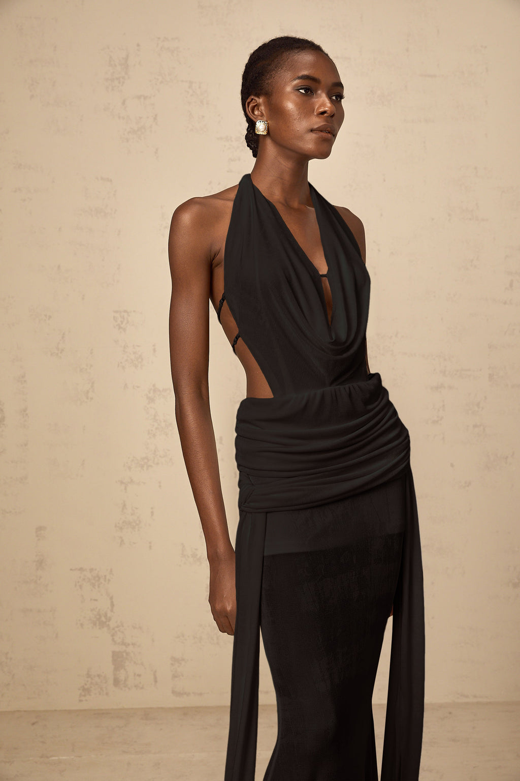 Déotille halterneck backless maxi dress in Black