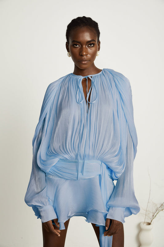 Eugénie Blue Fully Pleated Ruffled Mini Dress