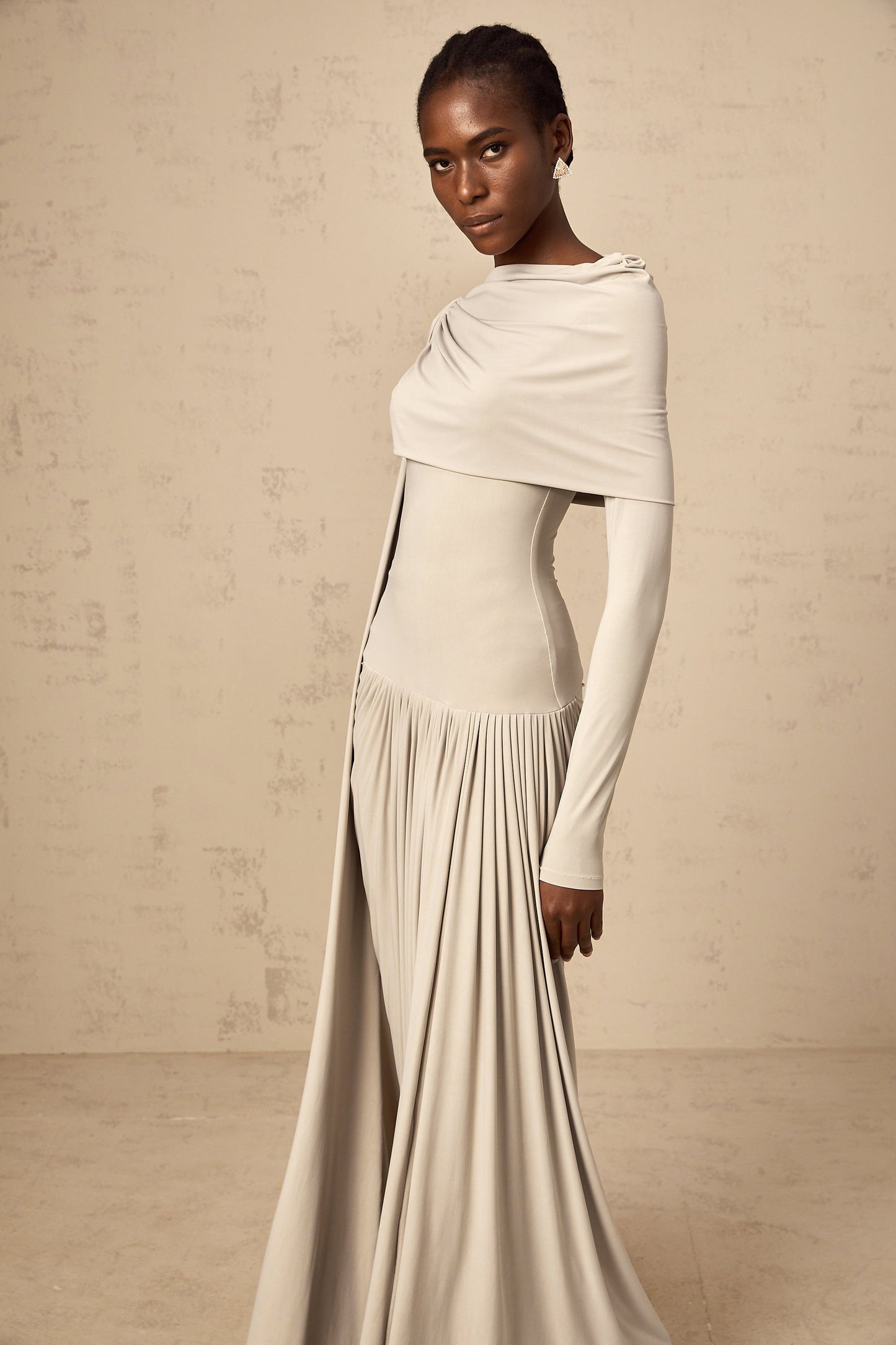 Gaëlle neutrals ribbon-design draped maxi dress