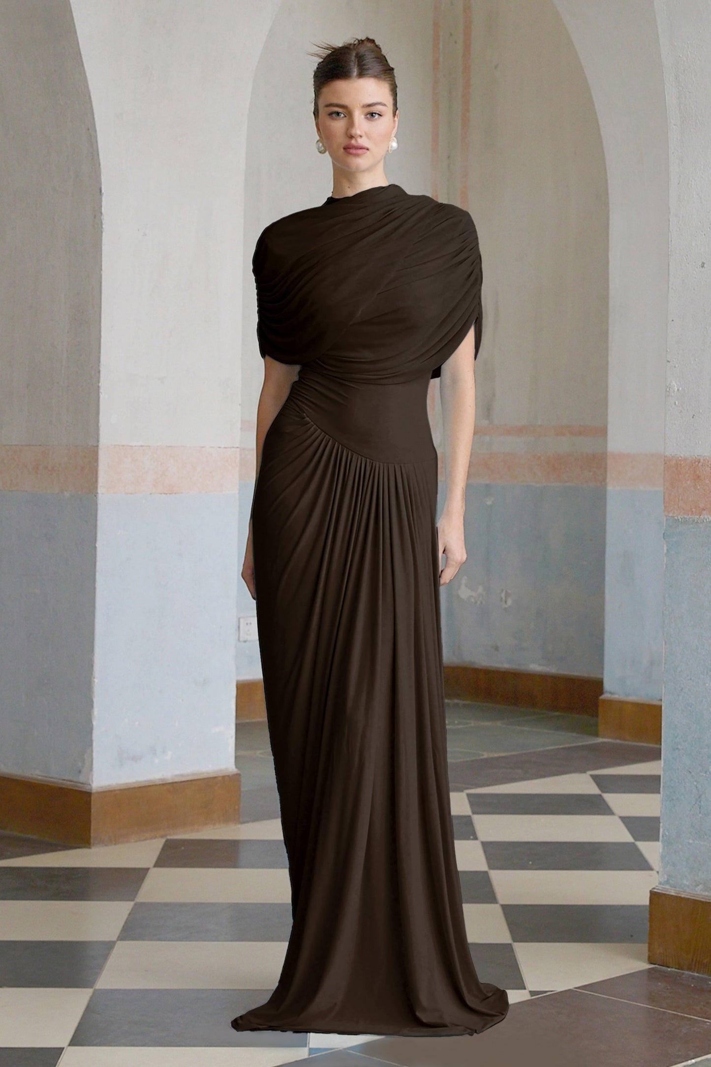 Vestale  Asymmetrical Pleated Maxi Dress