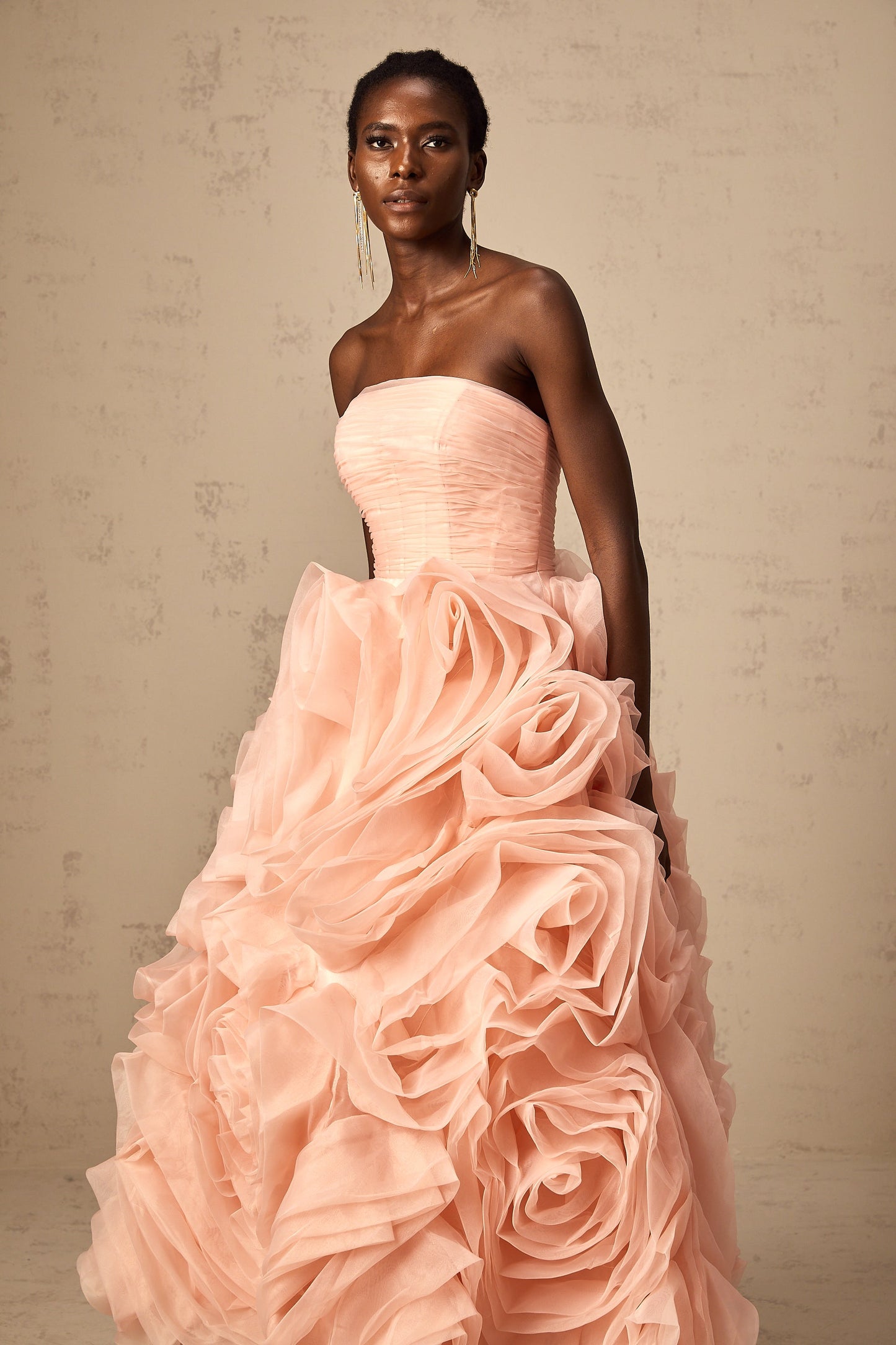 Leane Pink Off-Shoulder Tulle Midi Dress with 3D Petal Detail