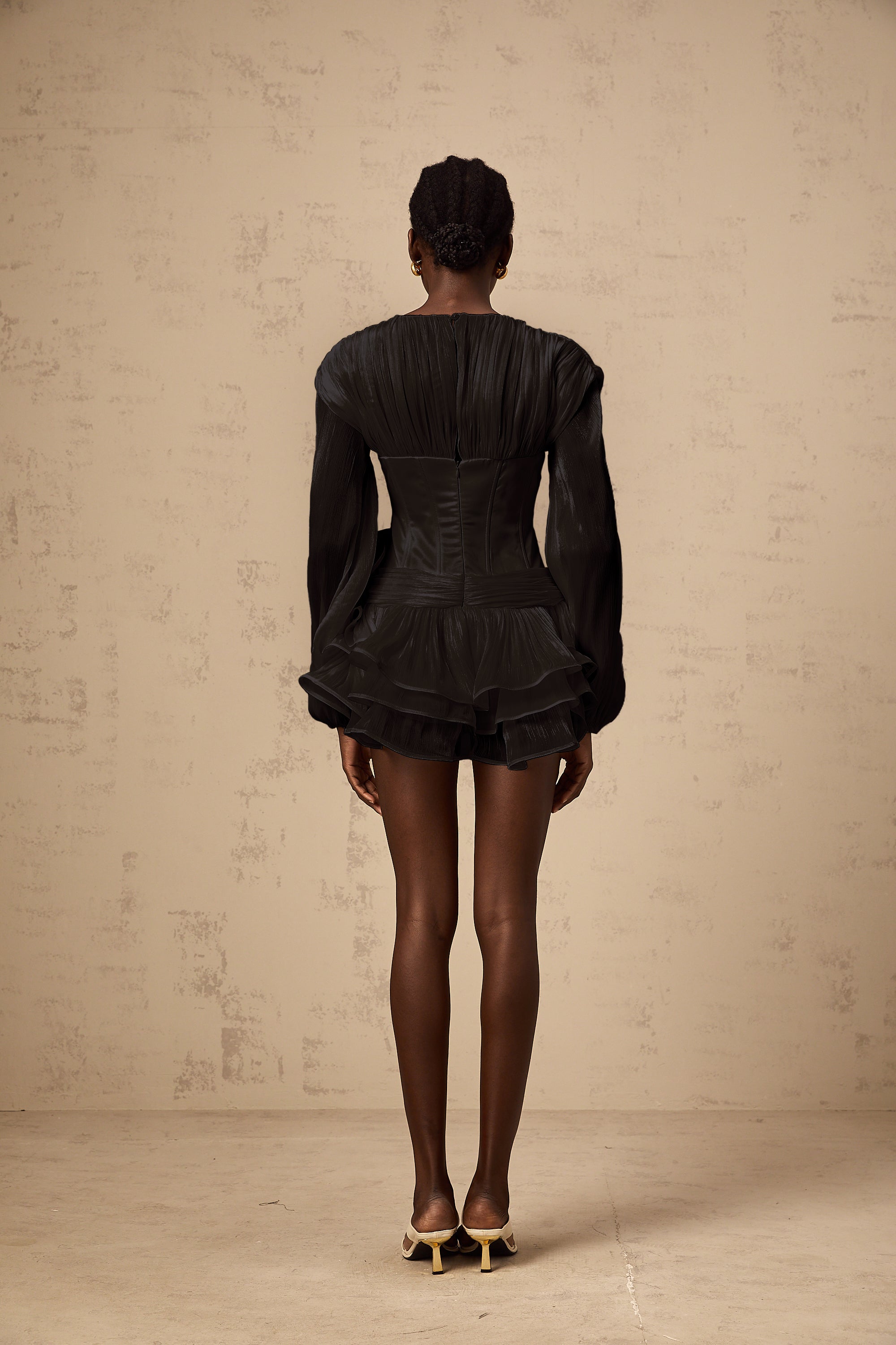 Rosier fully-pleated cinched mini dress in Black