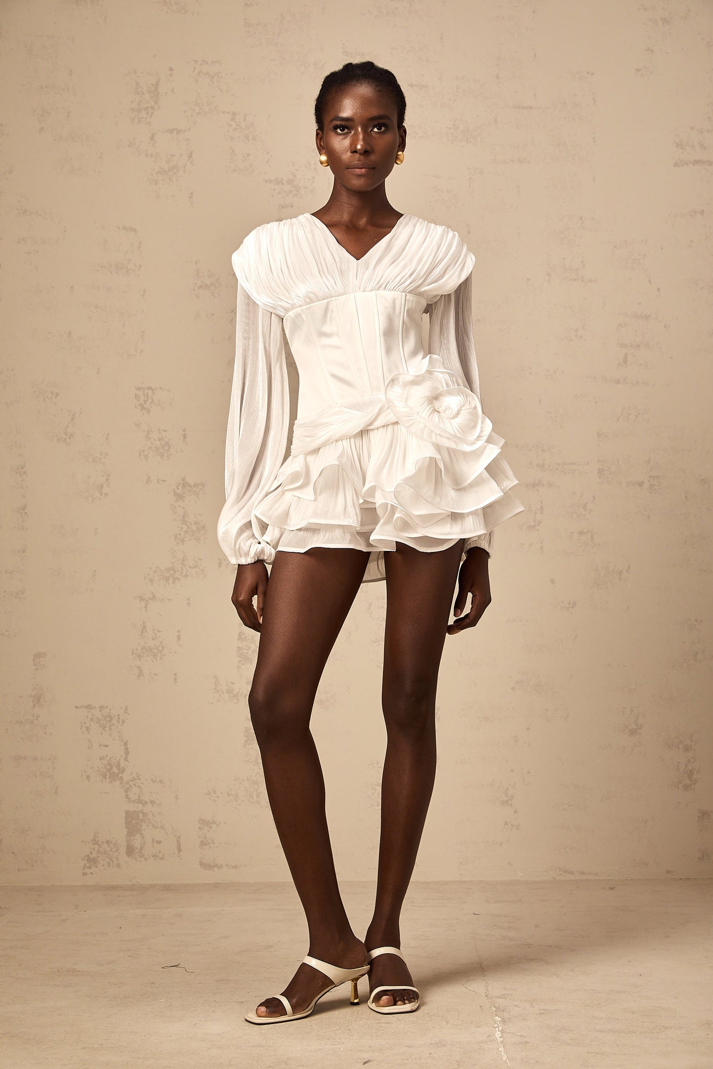 Rosier fully-pleated cinched mini dress in White