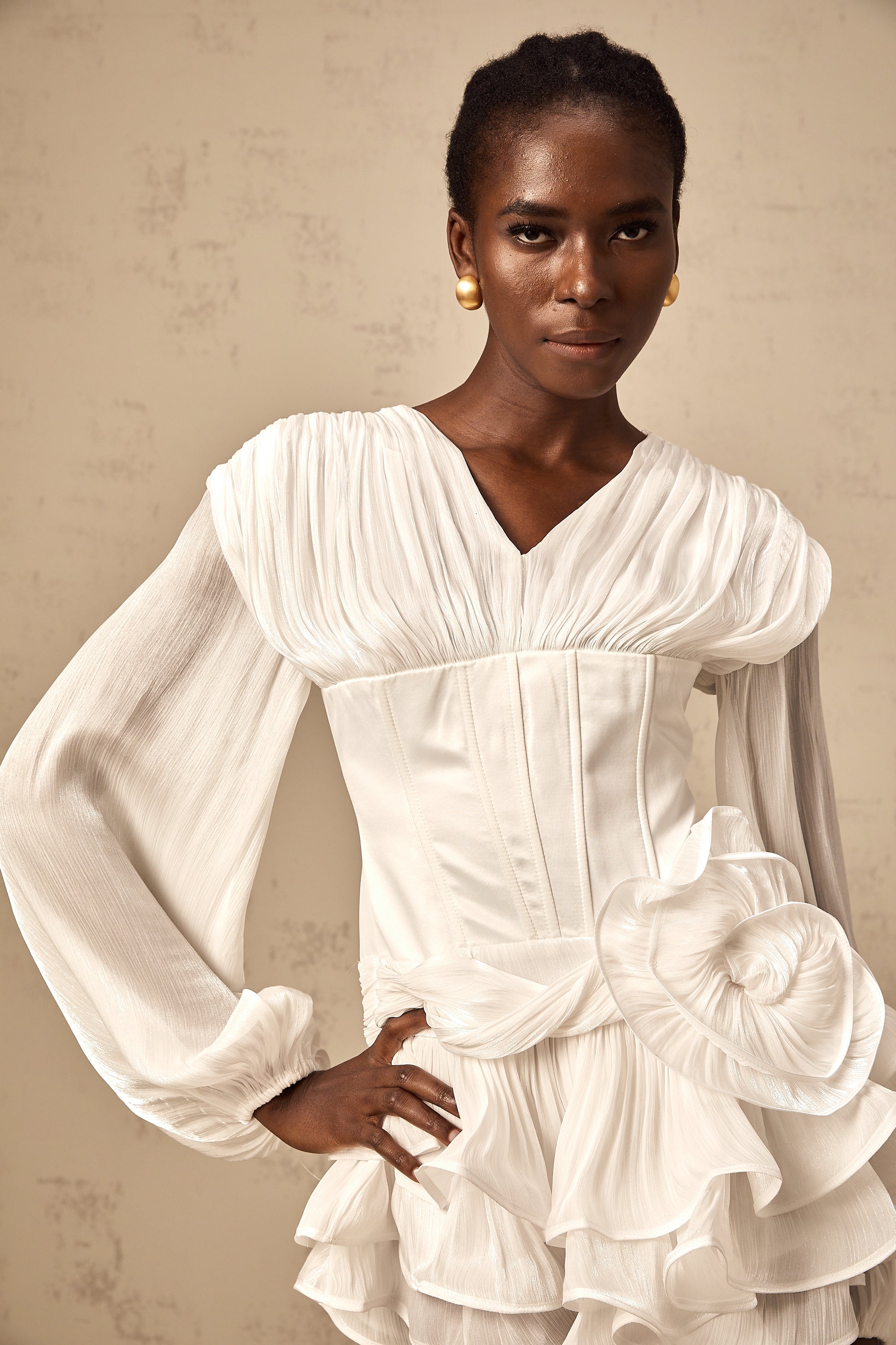 Rosier fully-pleated cinched mini dress in White